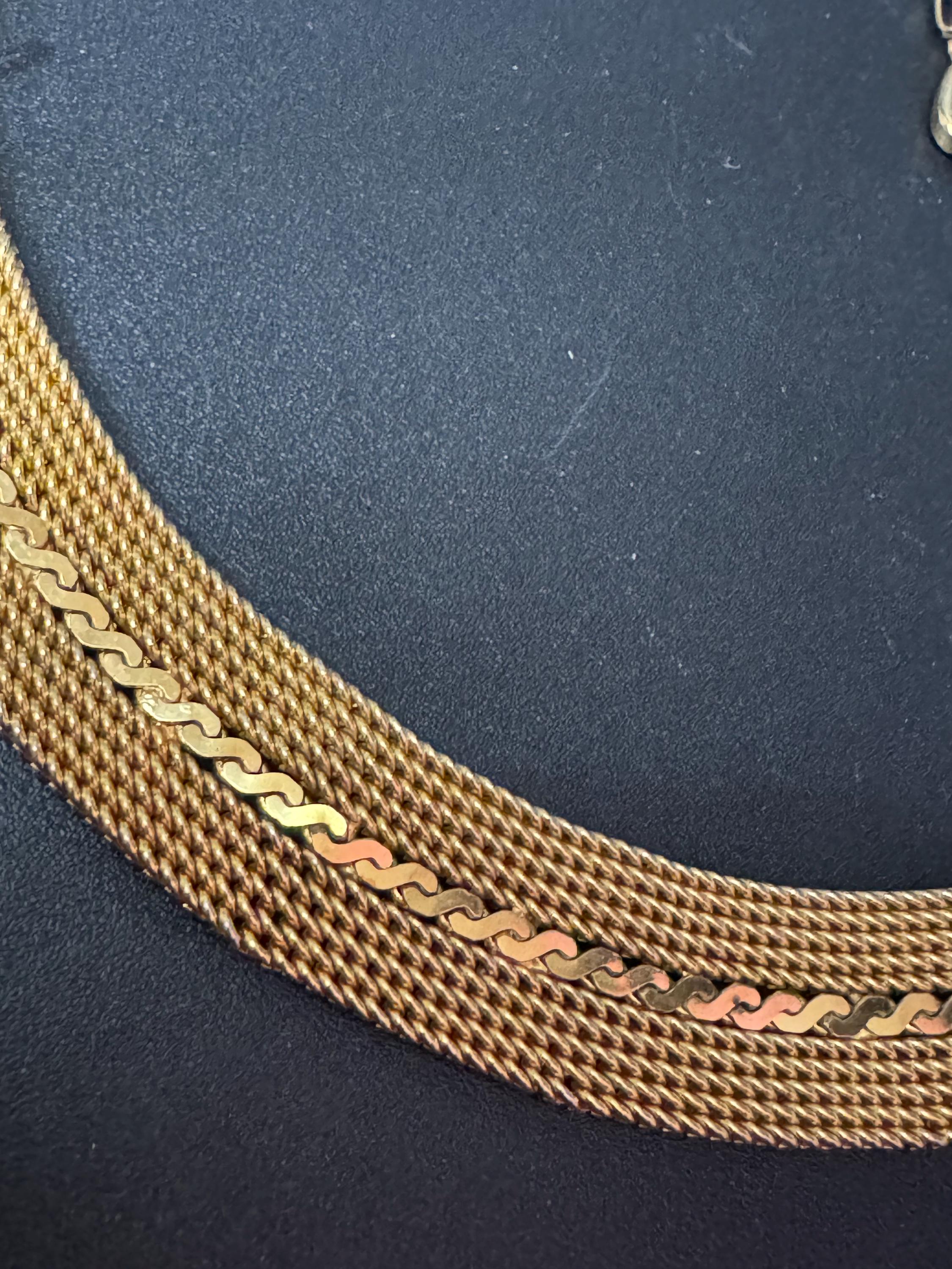 vintage modernist mesh gold choker necklace Vintage 1960s Gold plated serpentine detail