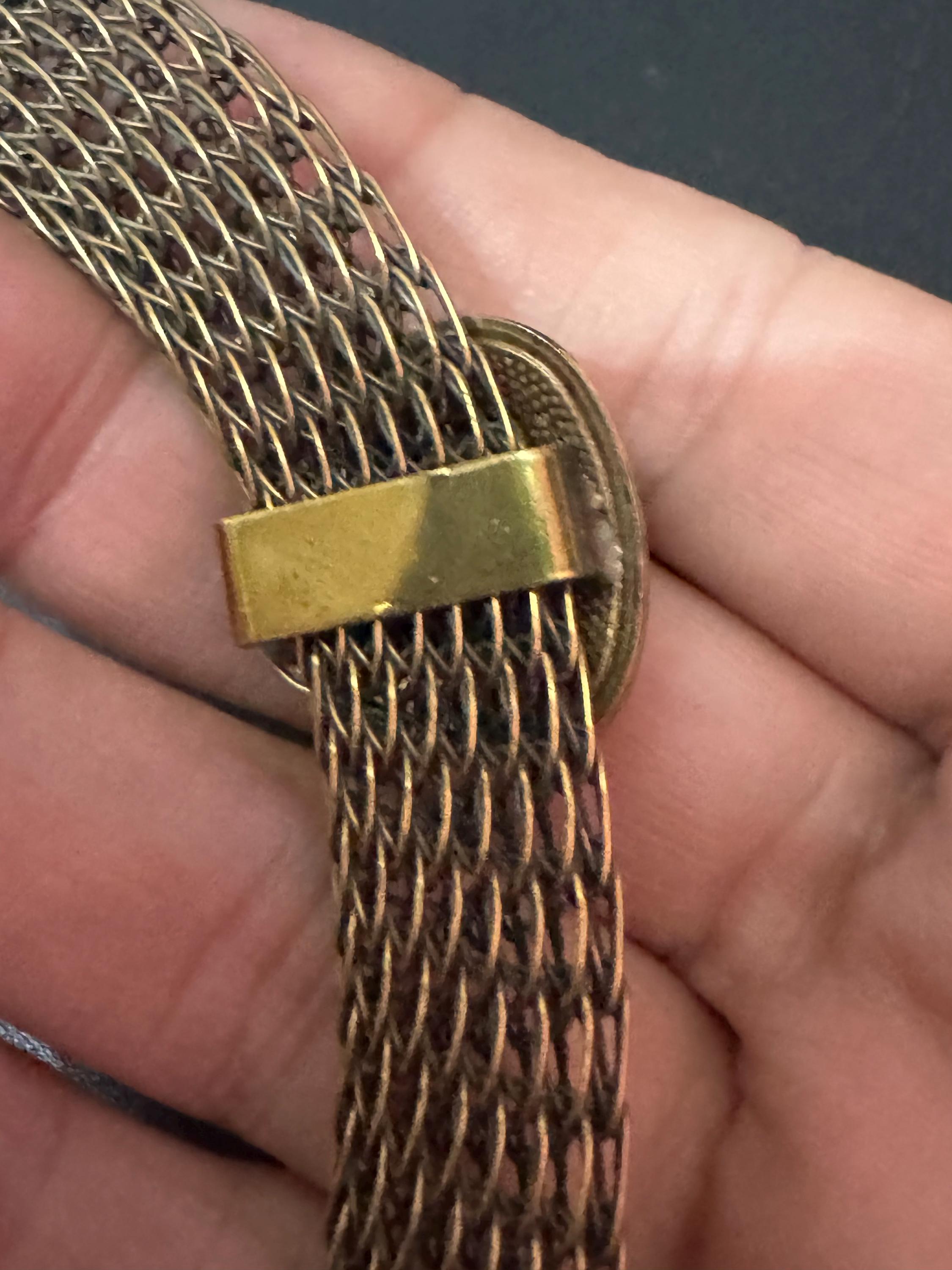 Vintage 1980s woven dark Copper gold tone wide flat link choker necklace