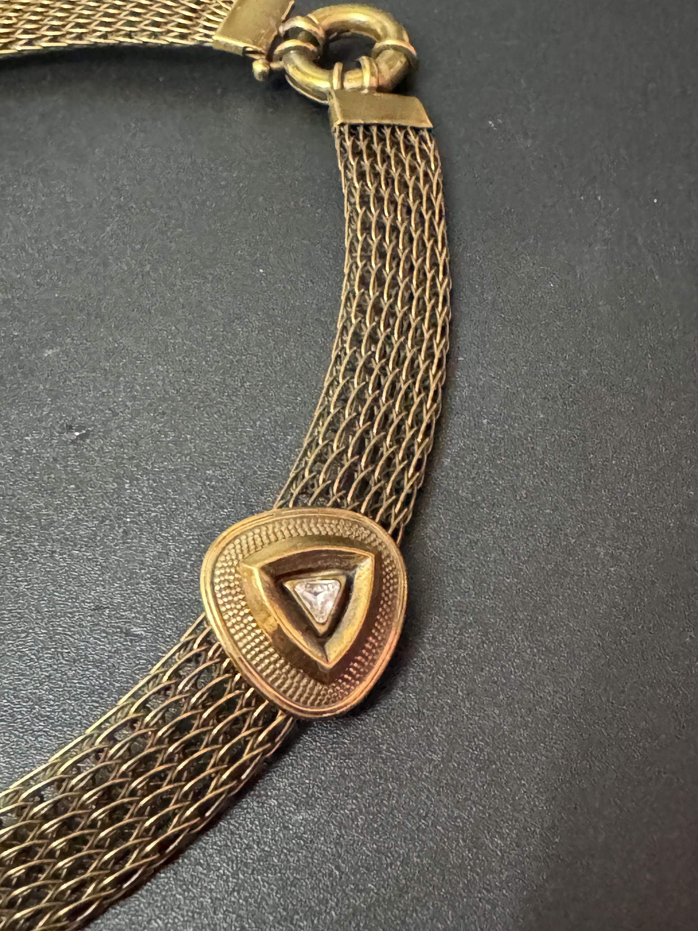Vintage 1980s woven dark Copper gold tone wide flat link choker necklace