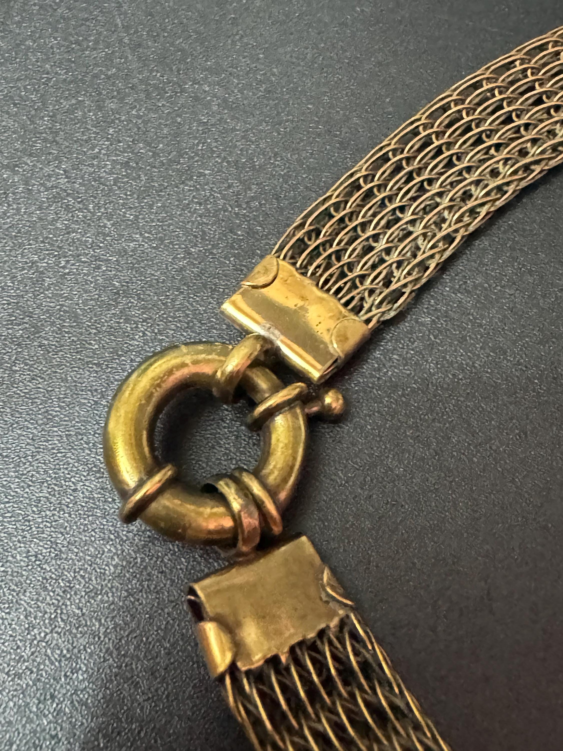 Vintage 1980s woven dark Copper gold tone wide flat link choker necklace