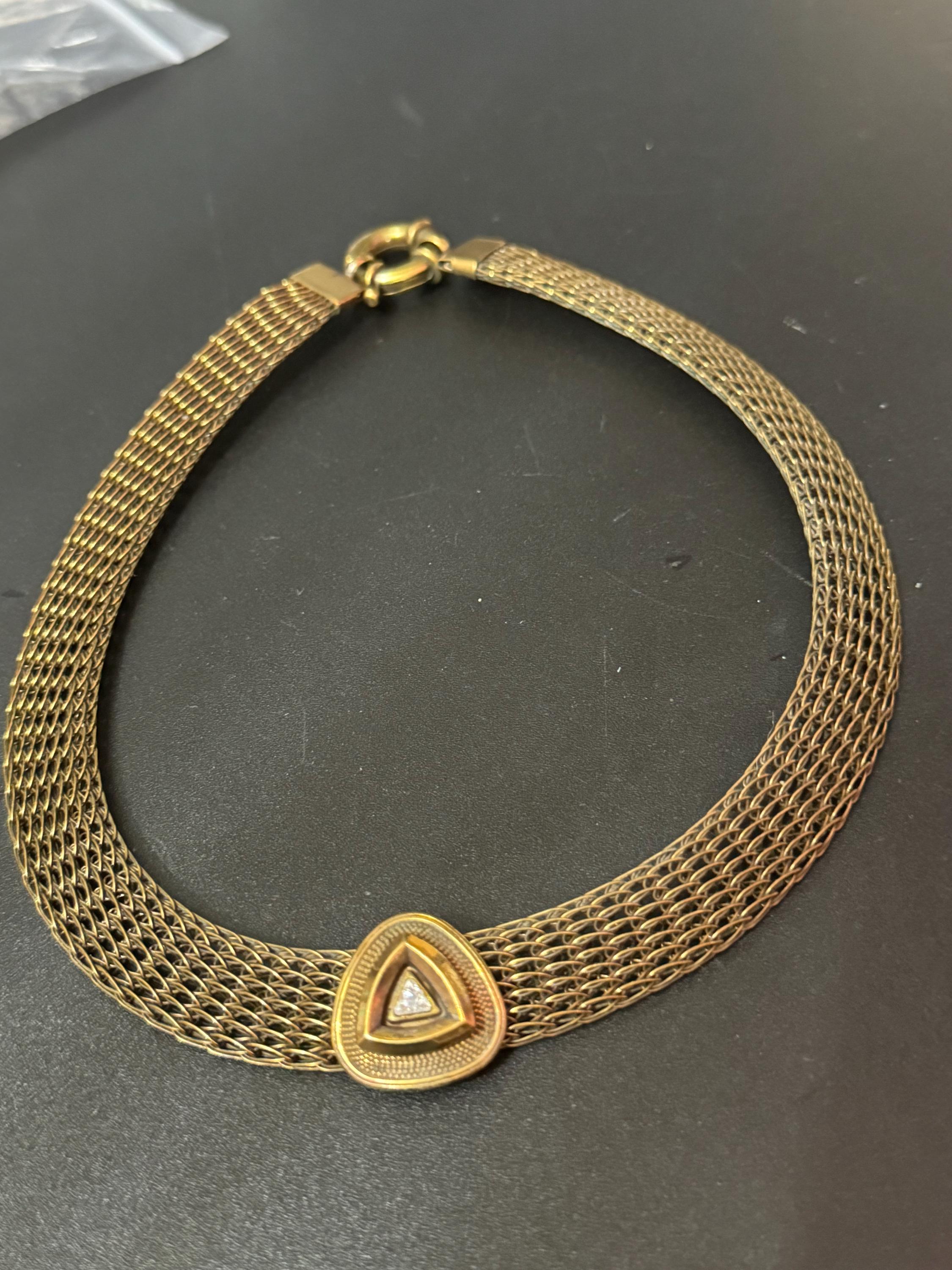 Vintage 1980s woven dark Copper gold tone wide flat link choker necklace