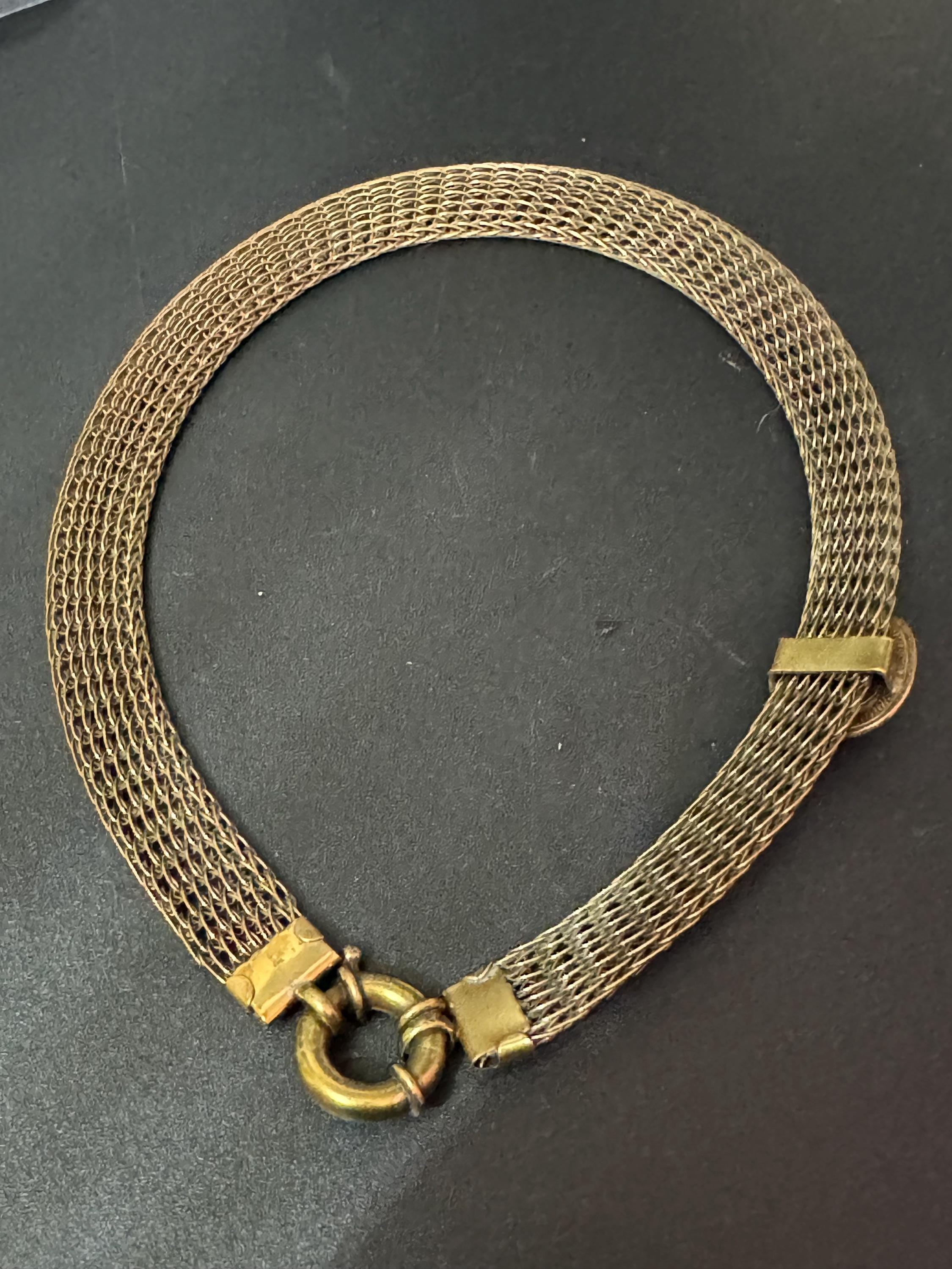Vintage 1980s woven dark Copper gold tone wide flat link choker necklace