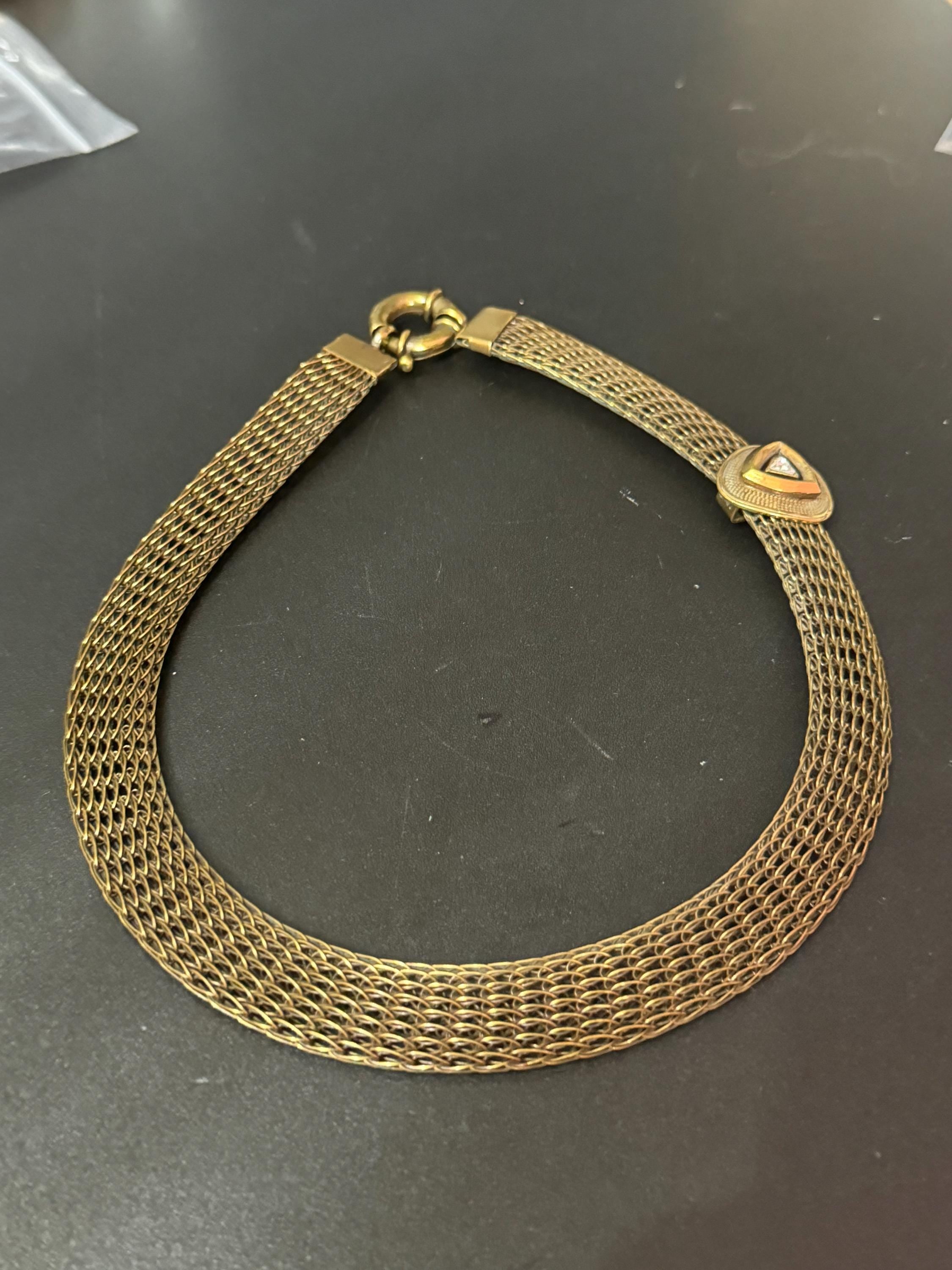 Vintage 1980s woven dark Copper gold tone wide flat link choker necklace