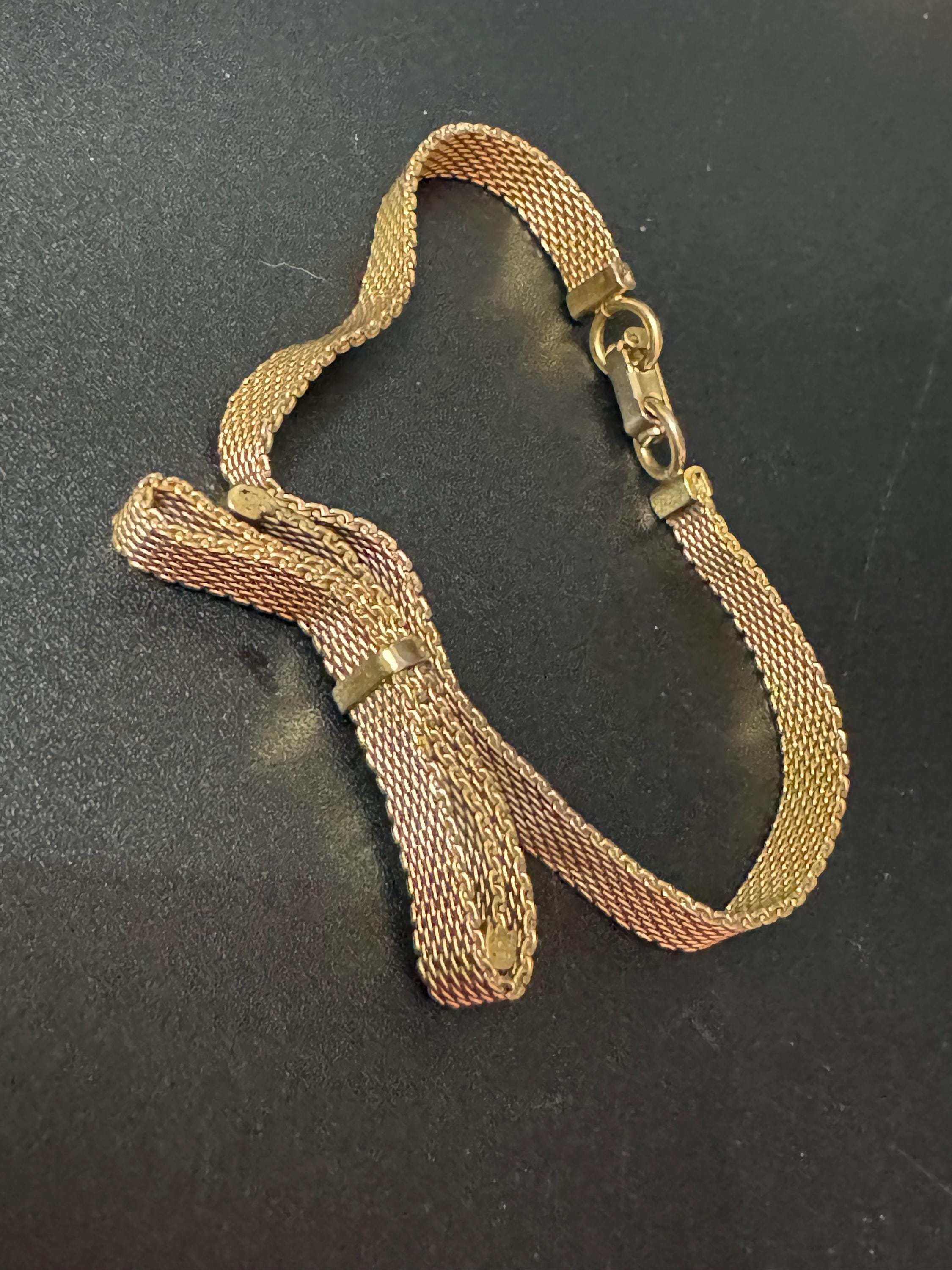Vintage gold plated modernist slim flat mesh bow bracelet 18.5 x 7mm