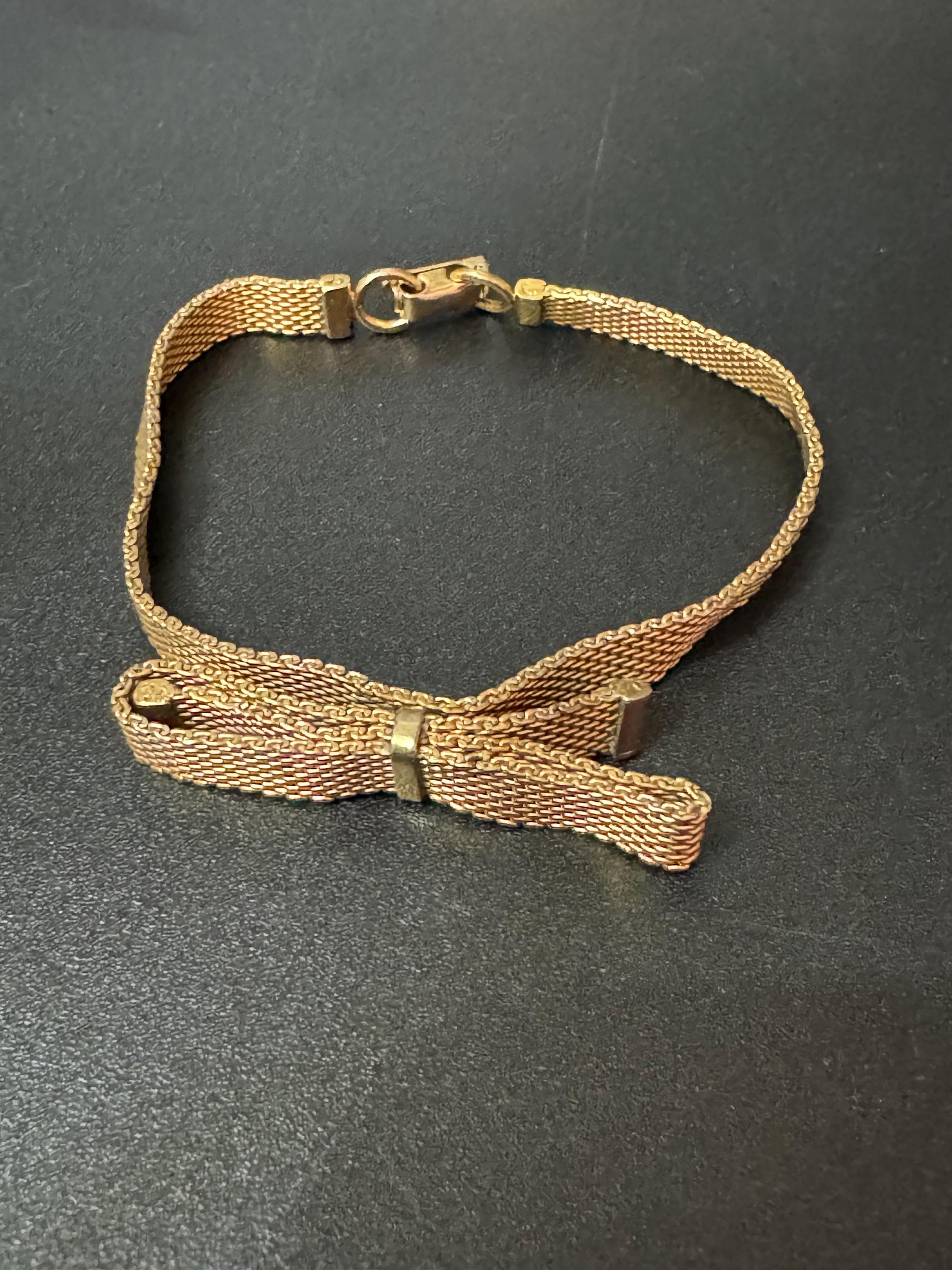 Vintage gold plated modernist slim flat mesh bow bracelet 18.5 x 7mm