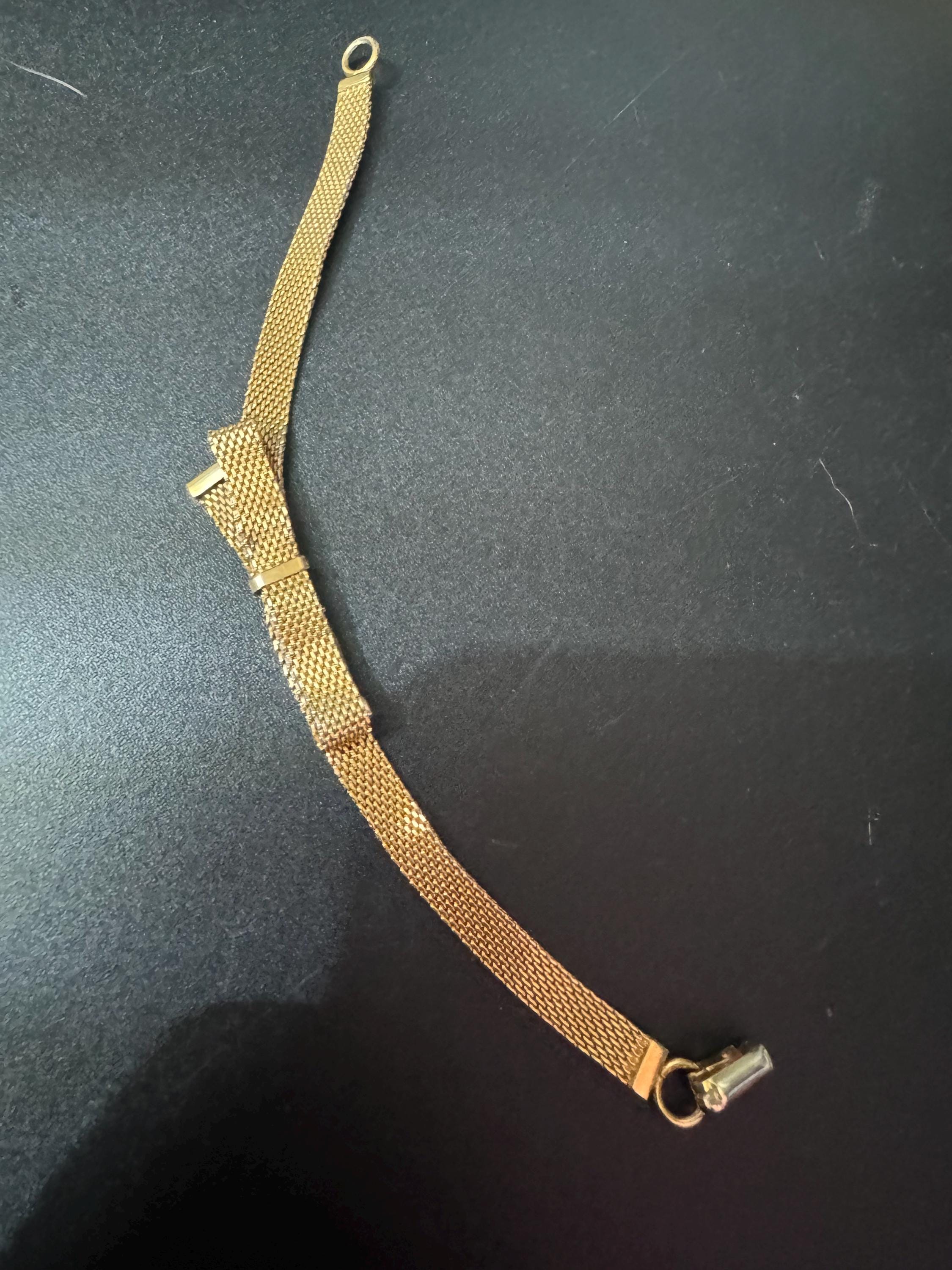Vintage gold plated modernist slim flat mesh bow bracelet 18.5 x 7mm
