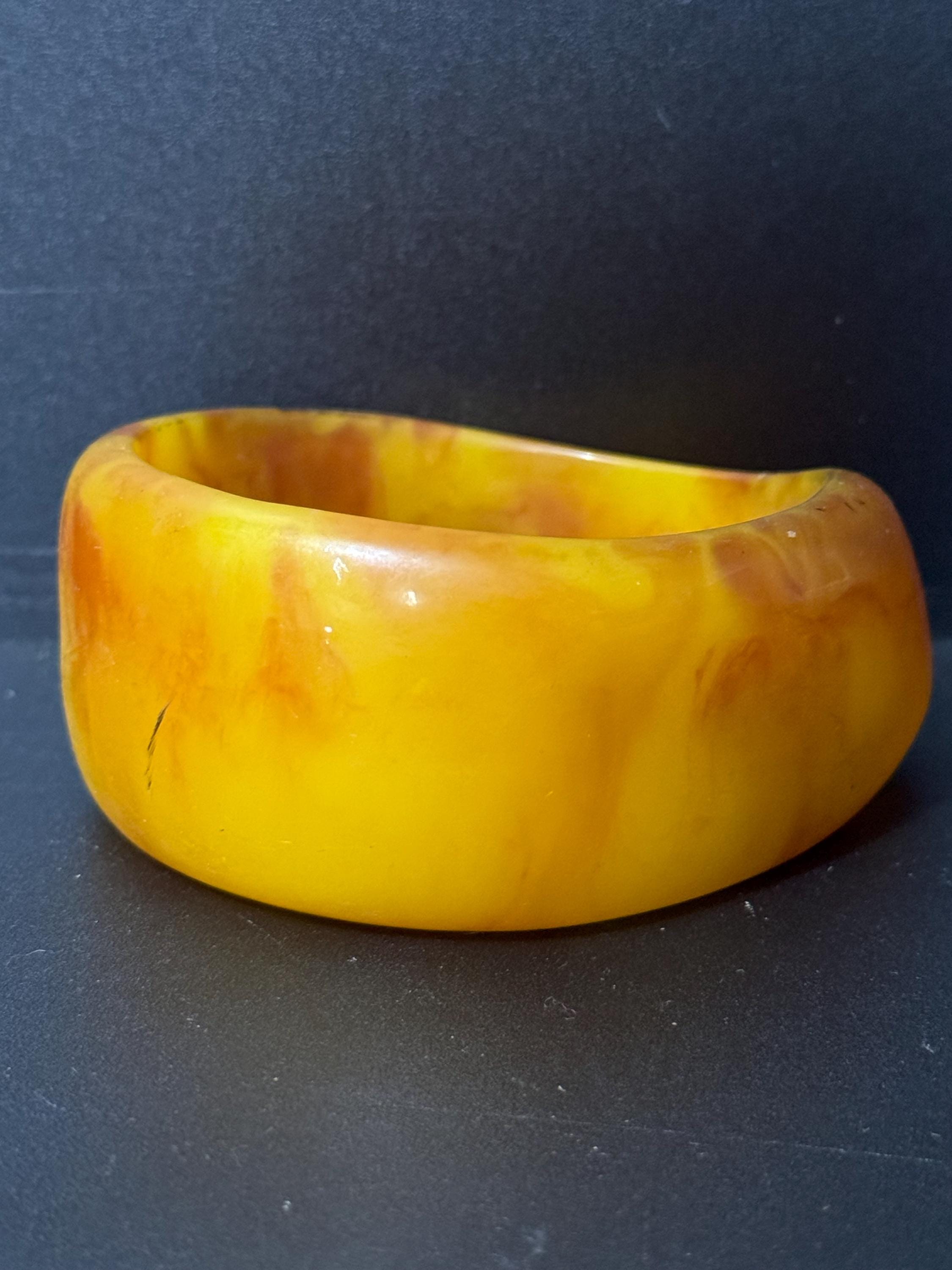 marbled orange bangle vintage chunky oversized abstract wide acrylic plastic  bracelet