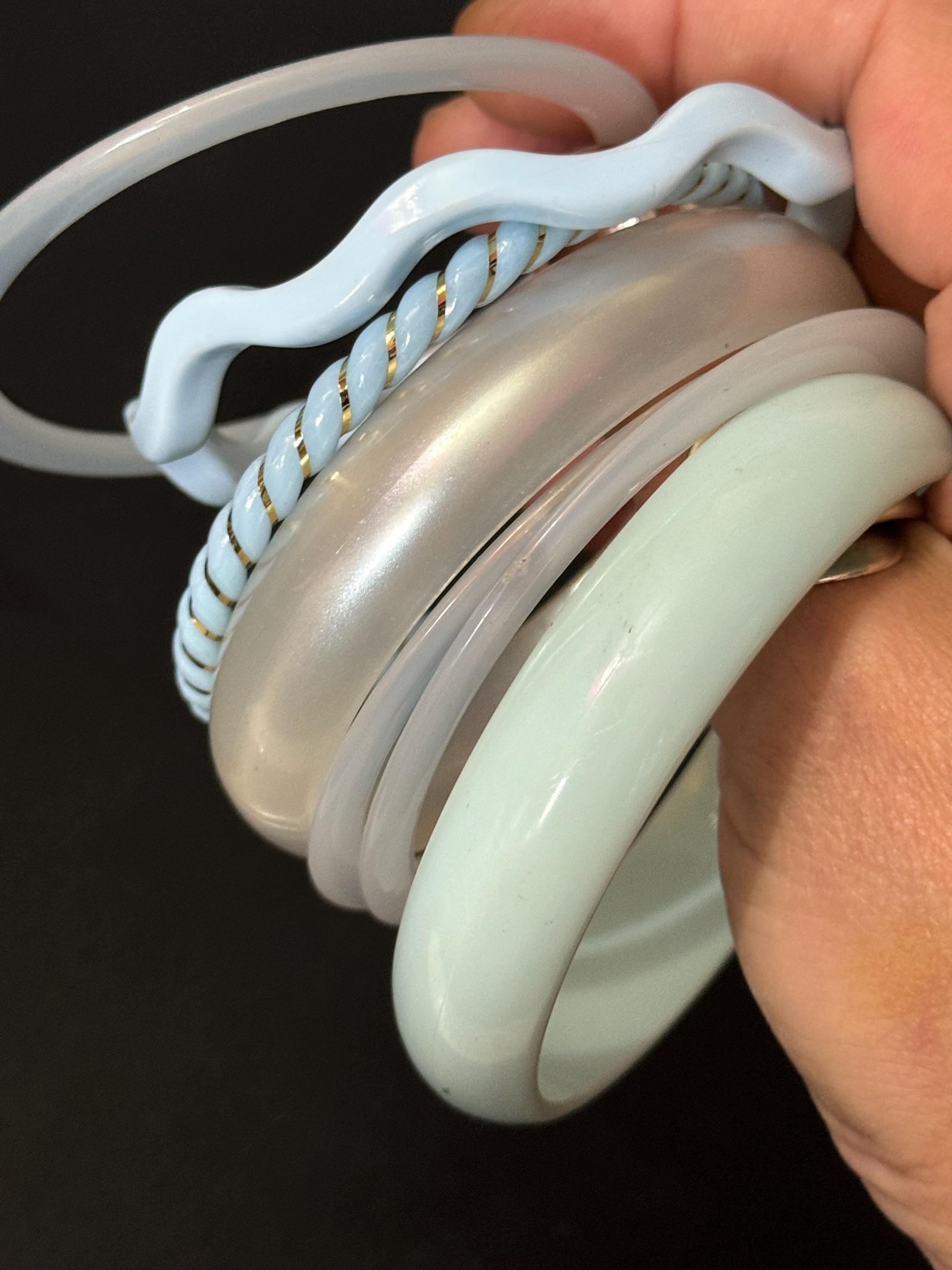 Light BLUE turquoise stack of vintage retro plastic bangles