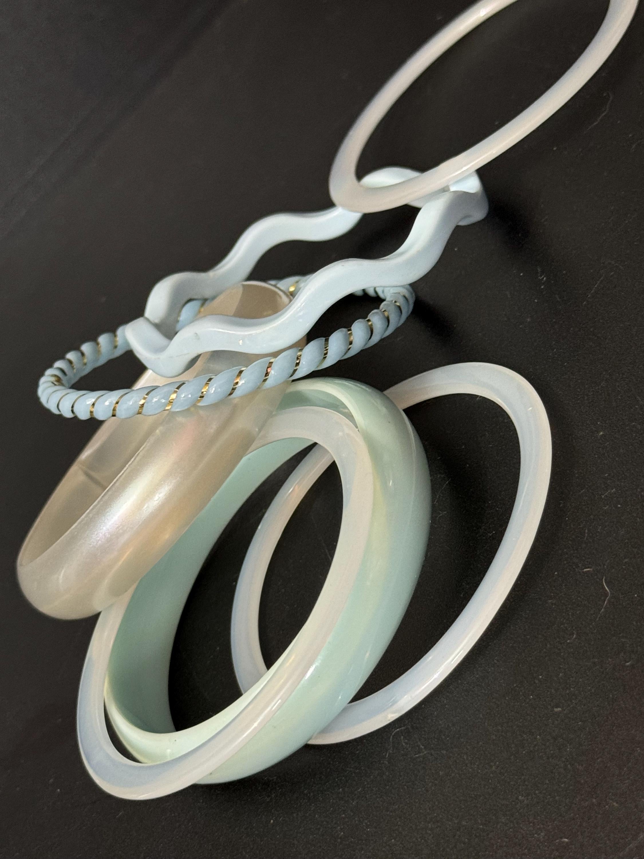 Light BLUE turquoise stack of vintage retro plastic bangles
