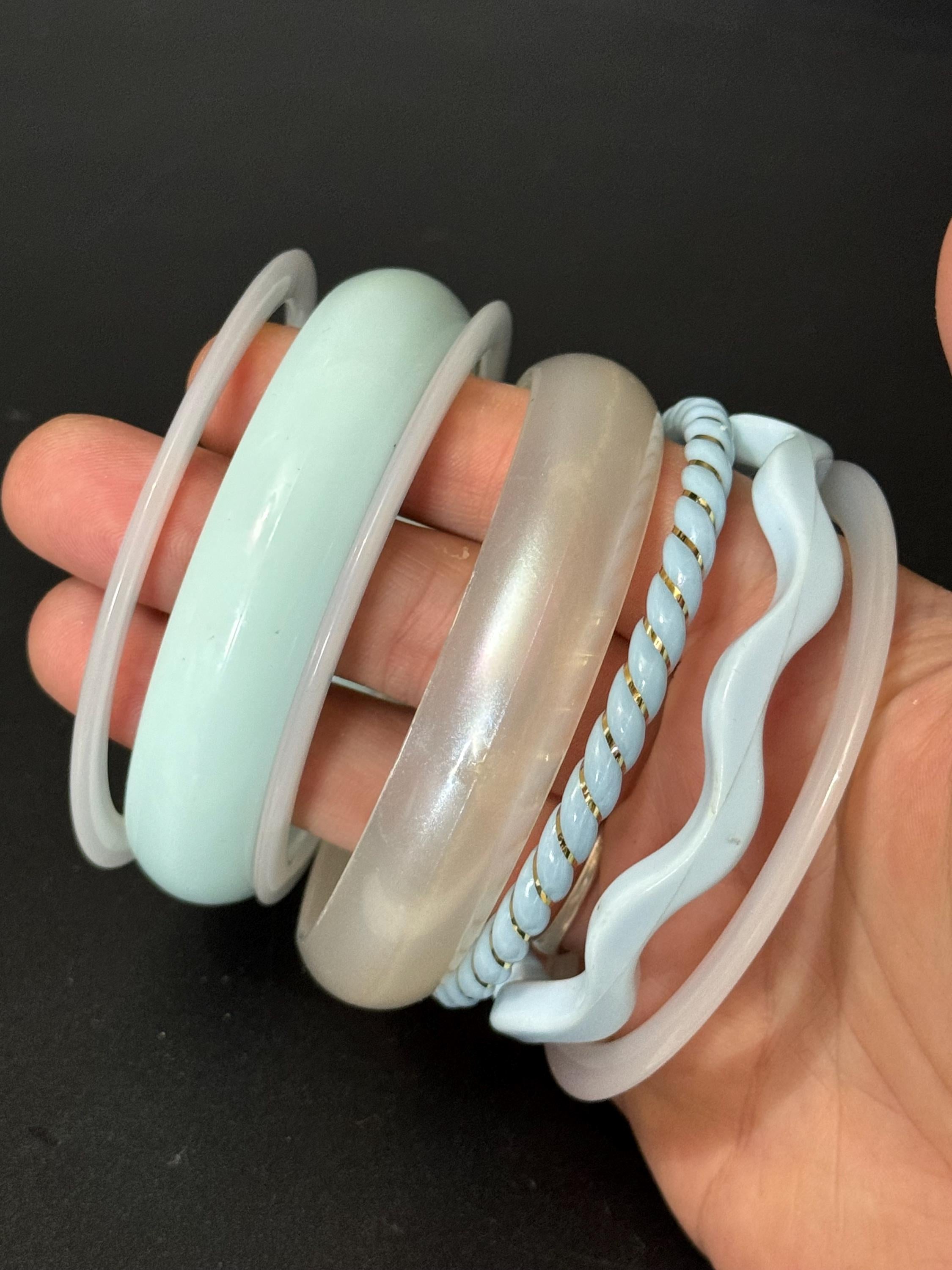 Light BLUE turquoise stack of vintage retro plastic bangles