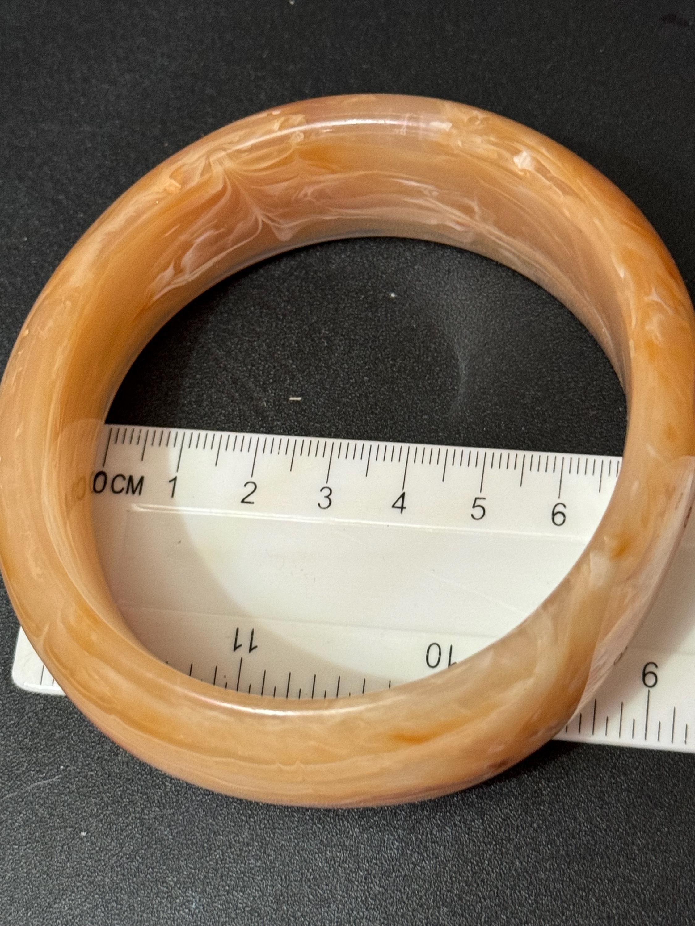 Brown Beige marbled plastic wide cuff bangle bracelet stacking layering Vintage retro