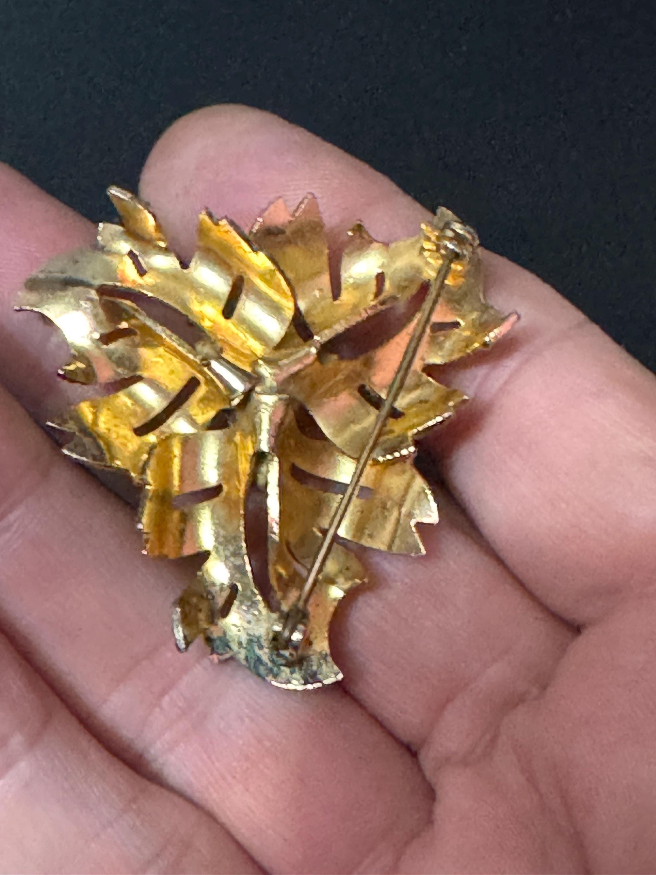 vintage gold plated triangular turquoise paste brooch mid century