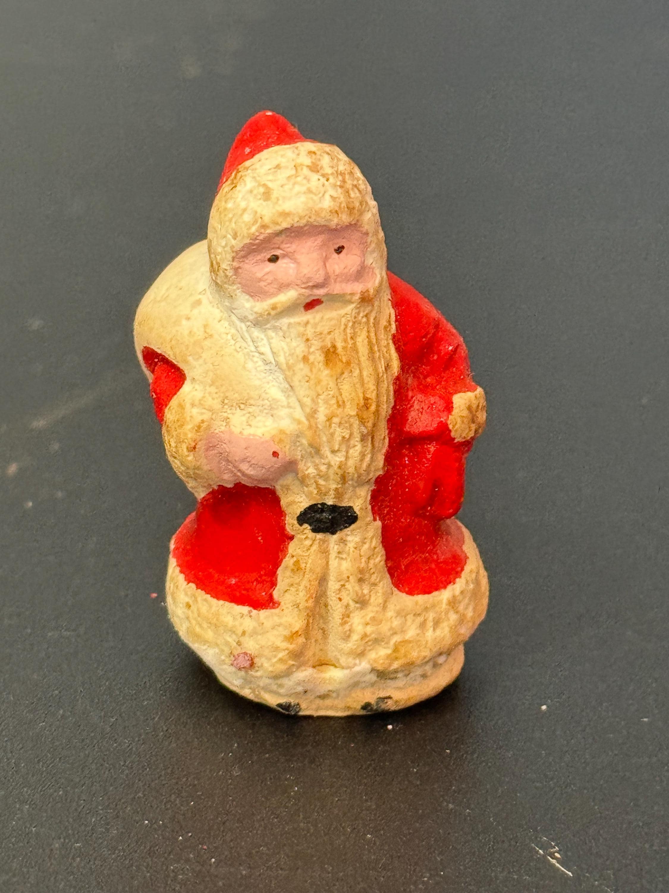 VIntage PLASTER bisque Santa Claus father Christmas Xmas Cake topper decoration festive baking antique ornament
