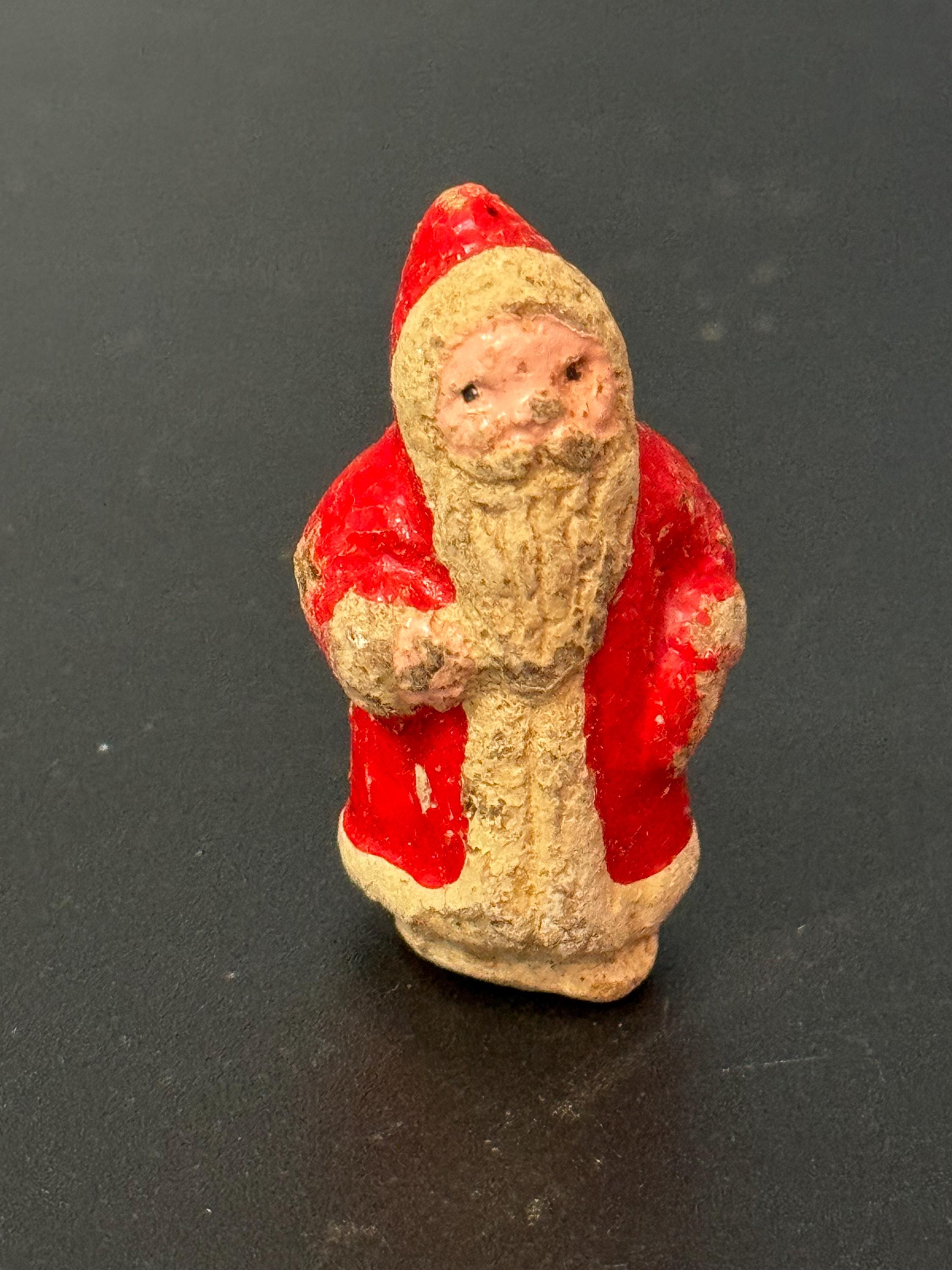 VIntage PLASTER bisque Santa Claus father Christmas Xmas Cake topper decoration festive baking antique ornament