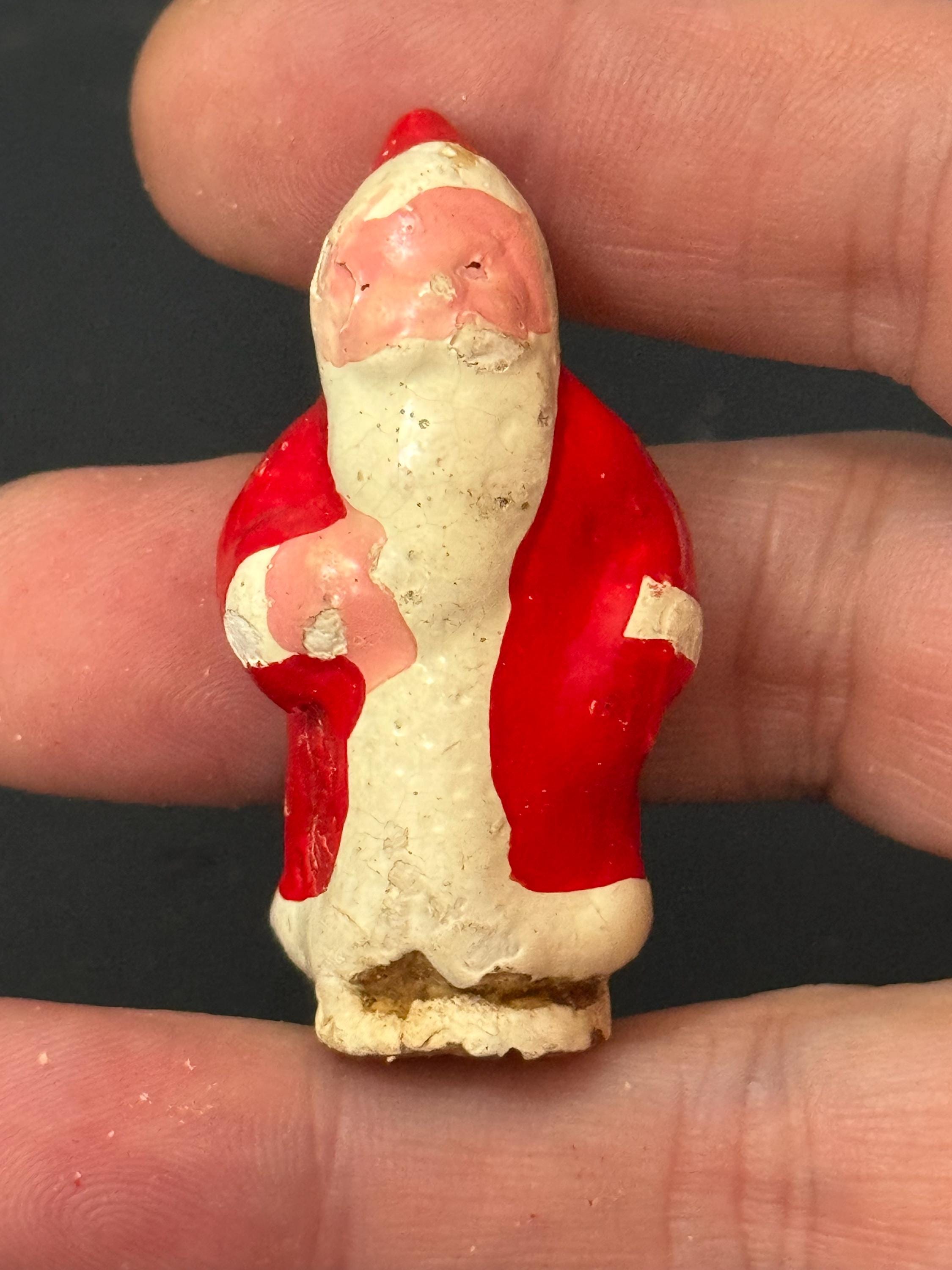 VIntage PLASTER bisque Santa Claus father Christmas Xmas Cake topper decoration festive baking antique ornament