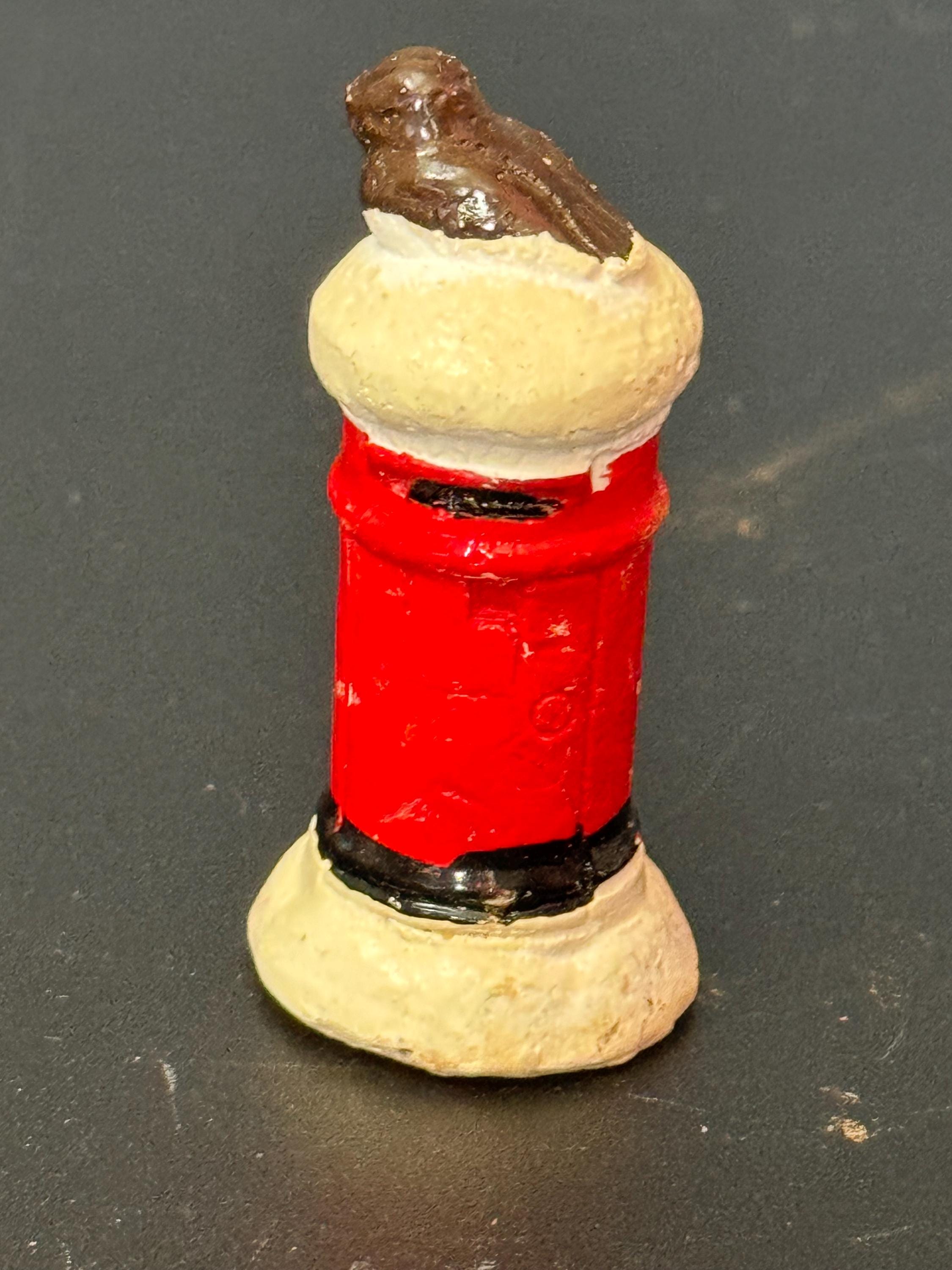 Antique Vintage bisque PLASTER large robin on post box Father Christmas Xmas Cake topper decoration festive baking