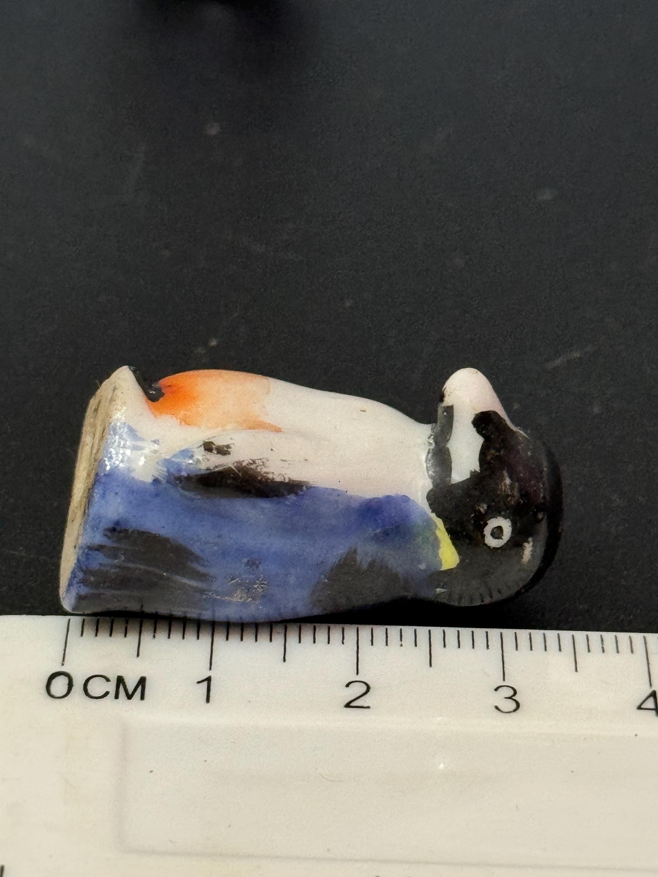 2 x Antique ceramic glazed Black penguins Christmas Xmas Cake topper decoration