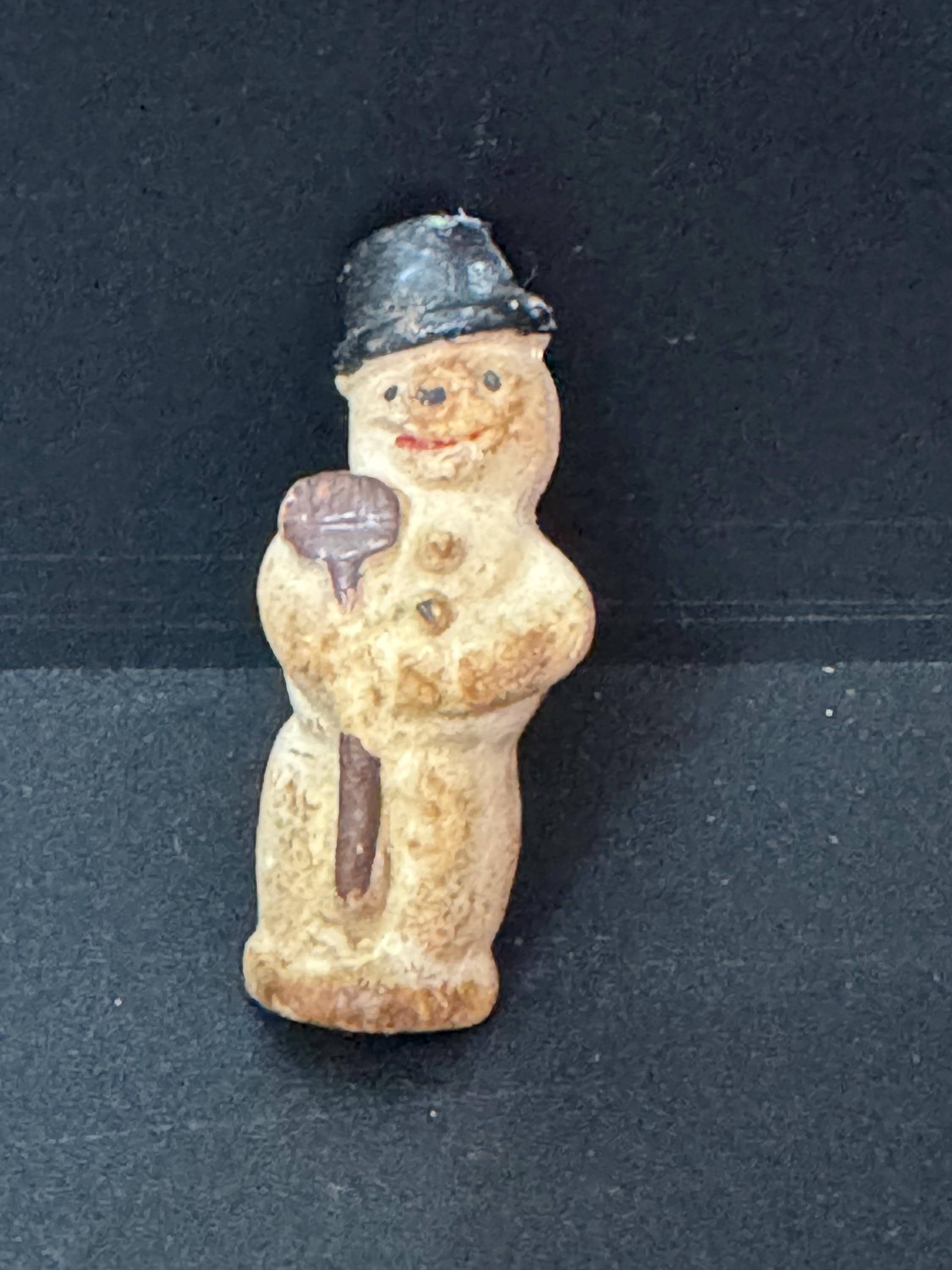 Antique Vintage PLASTER or bisque SNOWMAN snow bear  Christmas Xmas Cake topper decoration festive baking