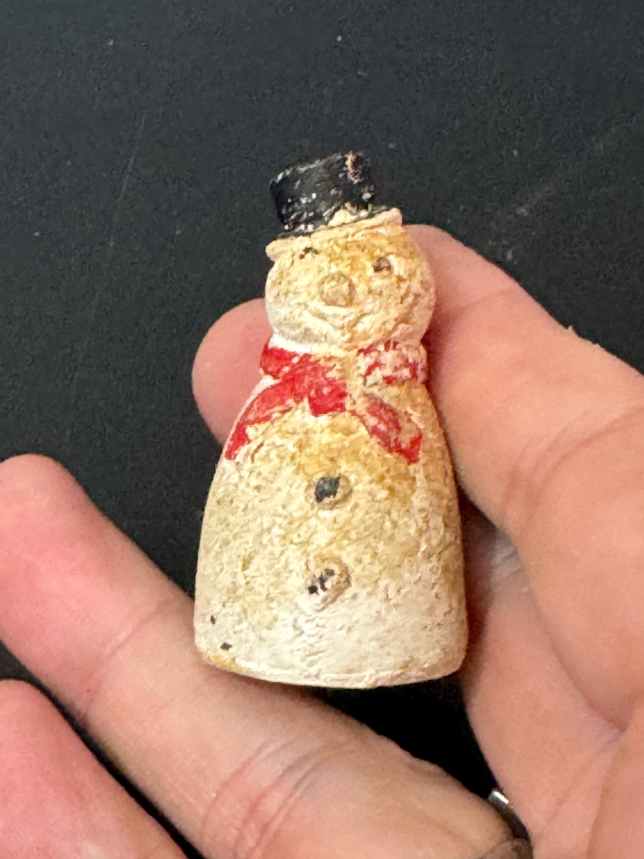 Antique Vintage PLASTER or bisque SNOWMAN Christmas Xmas Cake topper decoration festive baking