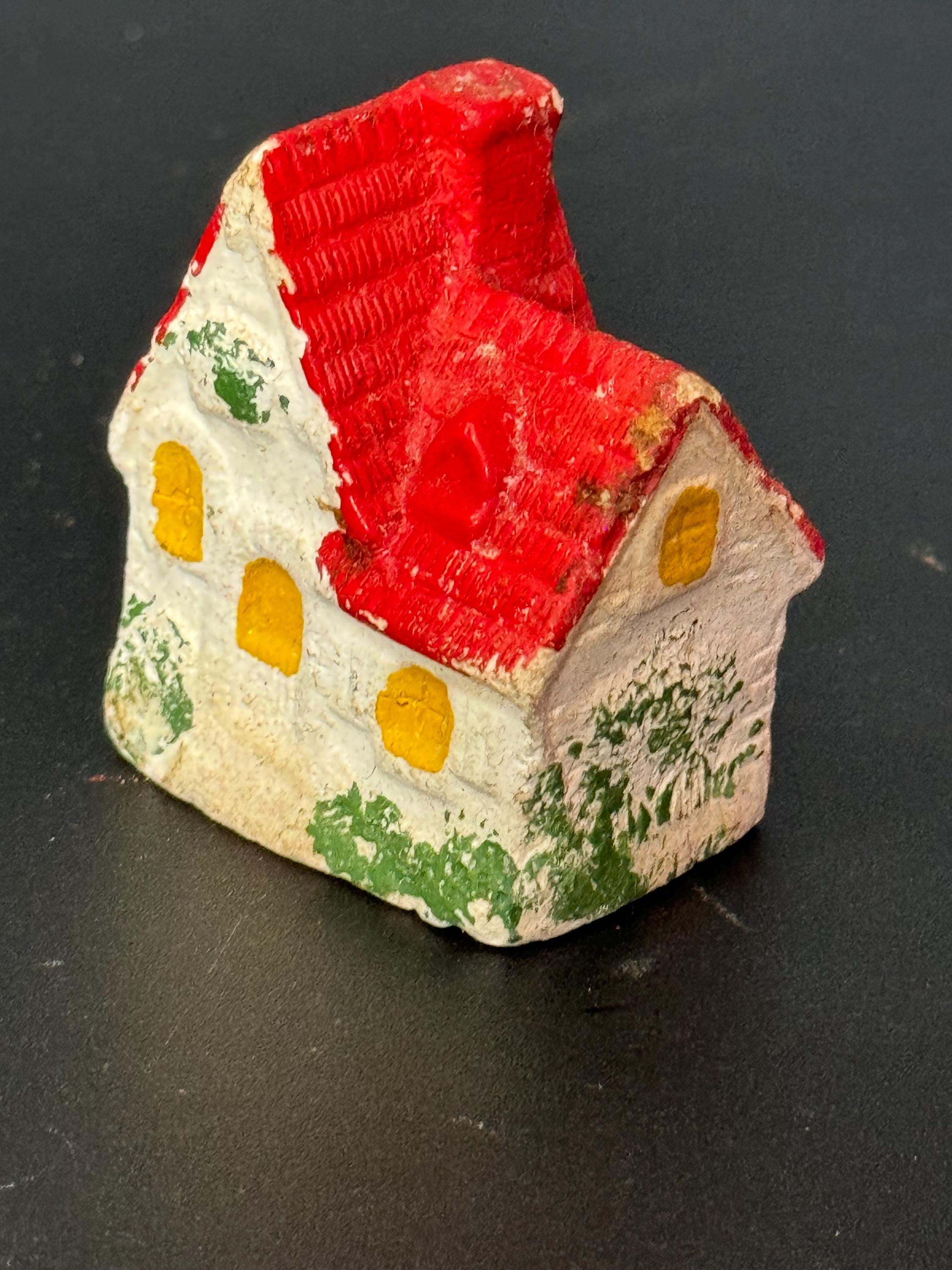 Antique Vintage bisque PLASTER large winter chalet cottage lodge house Father Christmas Xmas Cake topper decoration festive baking