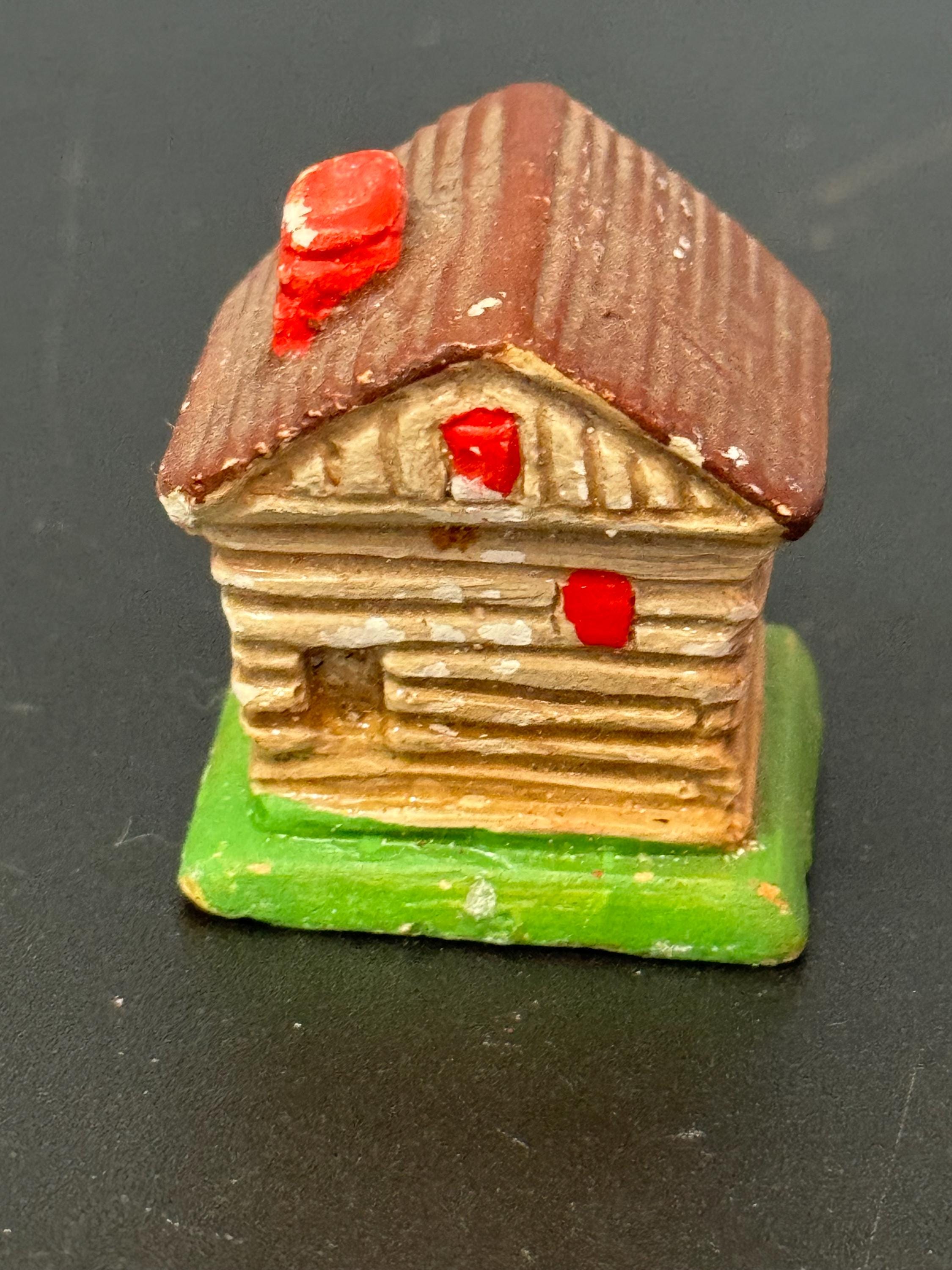 Antique Vintage bisque PLASTER large winter chalet cottage lodge house Father Christmas Xmas Cake topper decoration festive baking