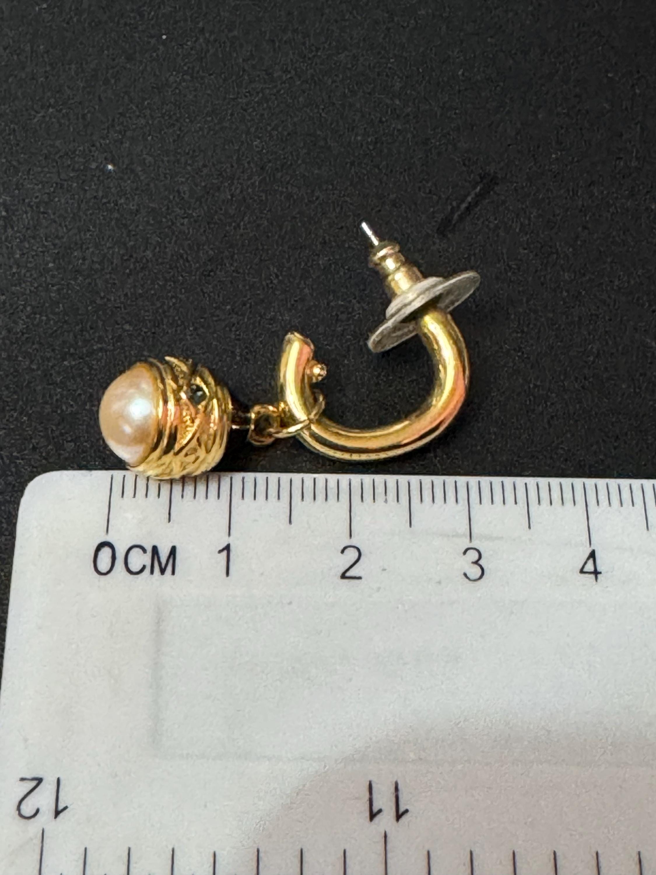 Joan rivers faberge egg inspired black enamel pearl gold pierced hoop drop earrings