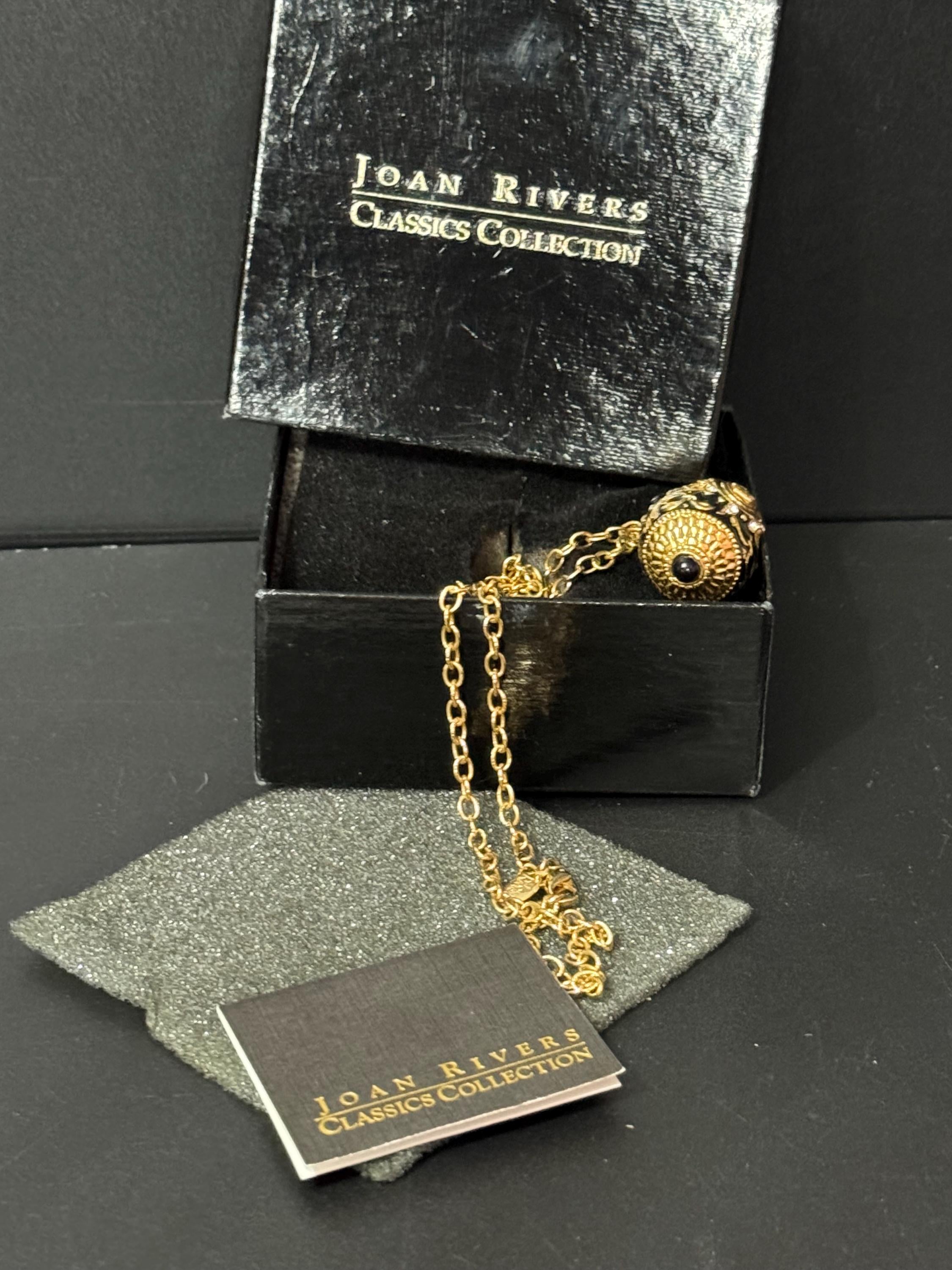 Joan Rivers Faberge Style Egg Pendant Necklace: Black Enamel Diamanté, 84cm Chain