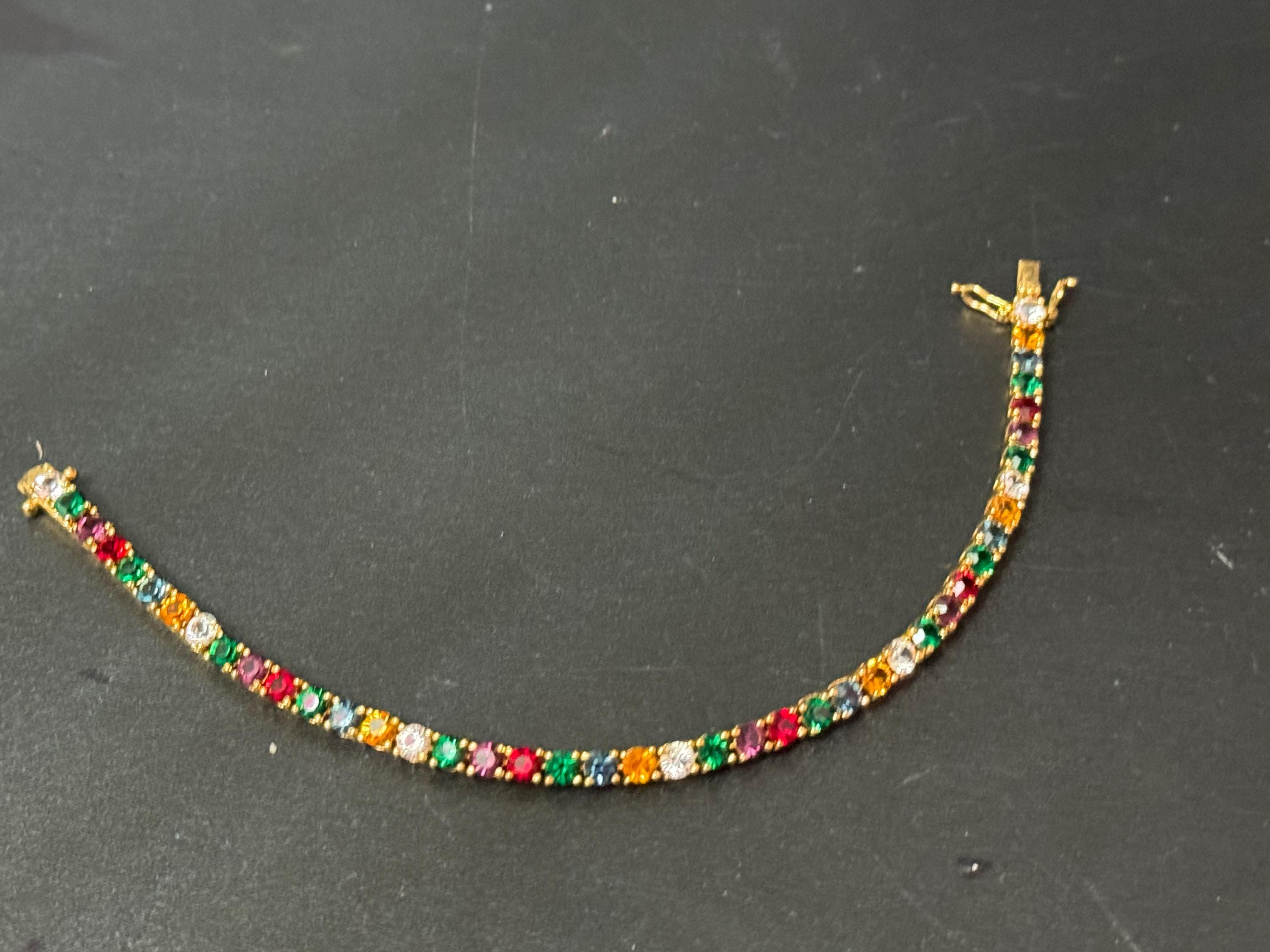 Signed Joan rivers gold plated multi coloured rainbow rhinestone tennis bracelet