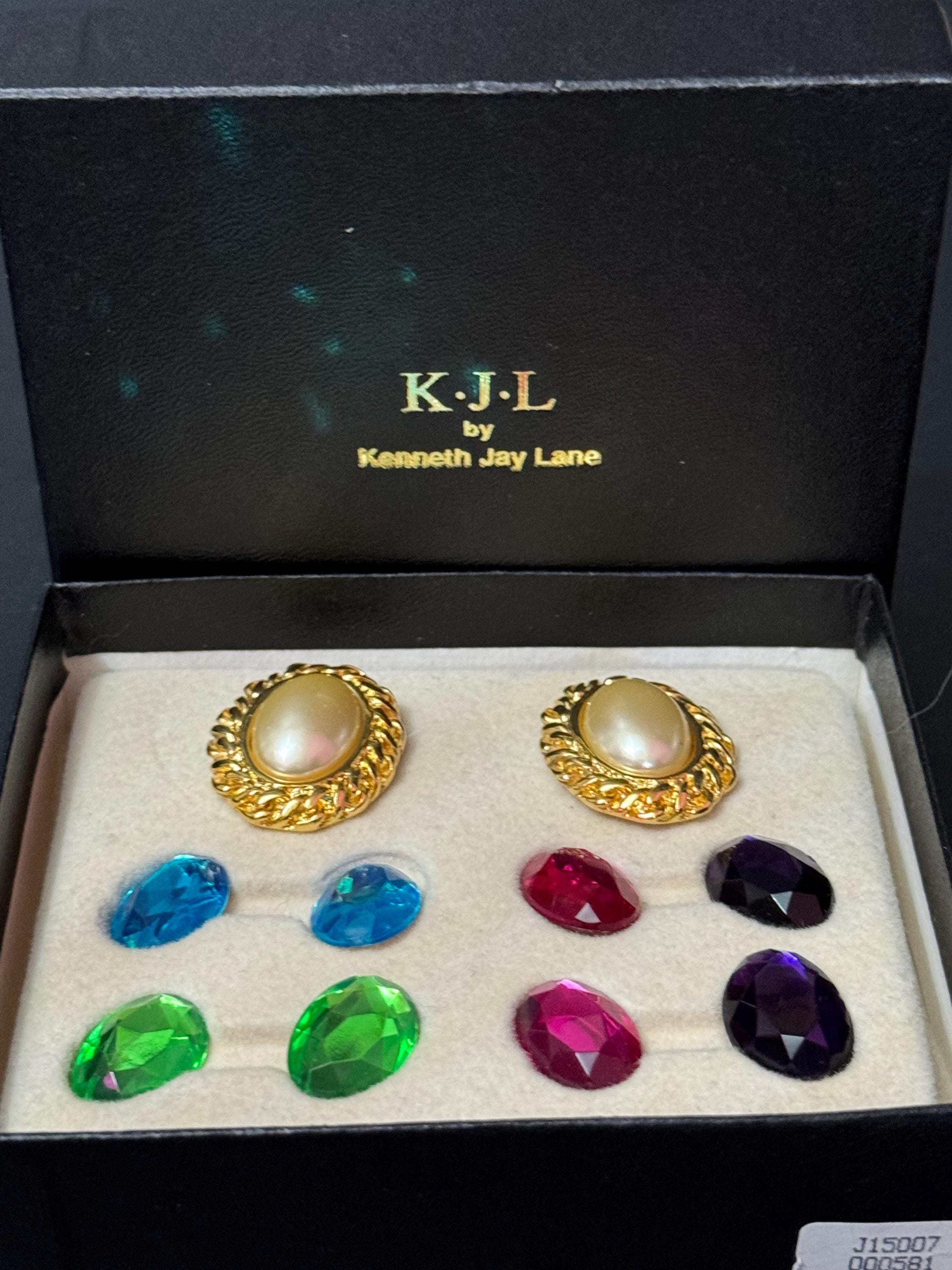 Signed KJL boxed set of interchangeable oval cabochon stud pierced earrings Kenneth lane