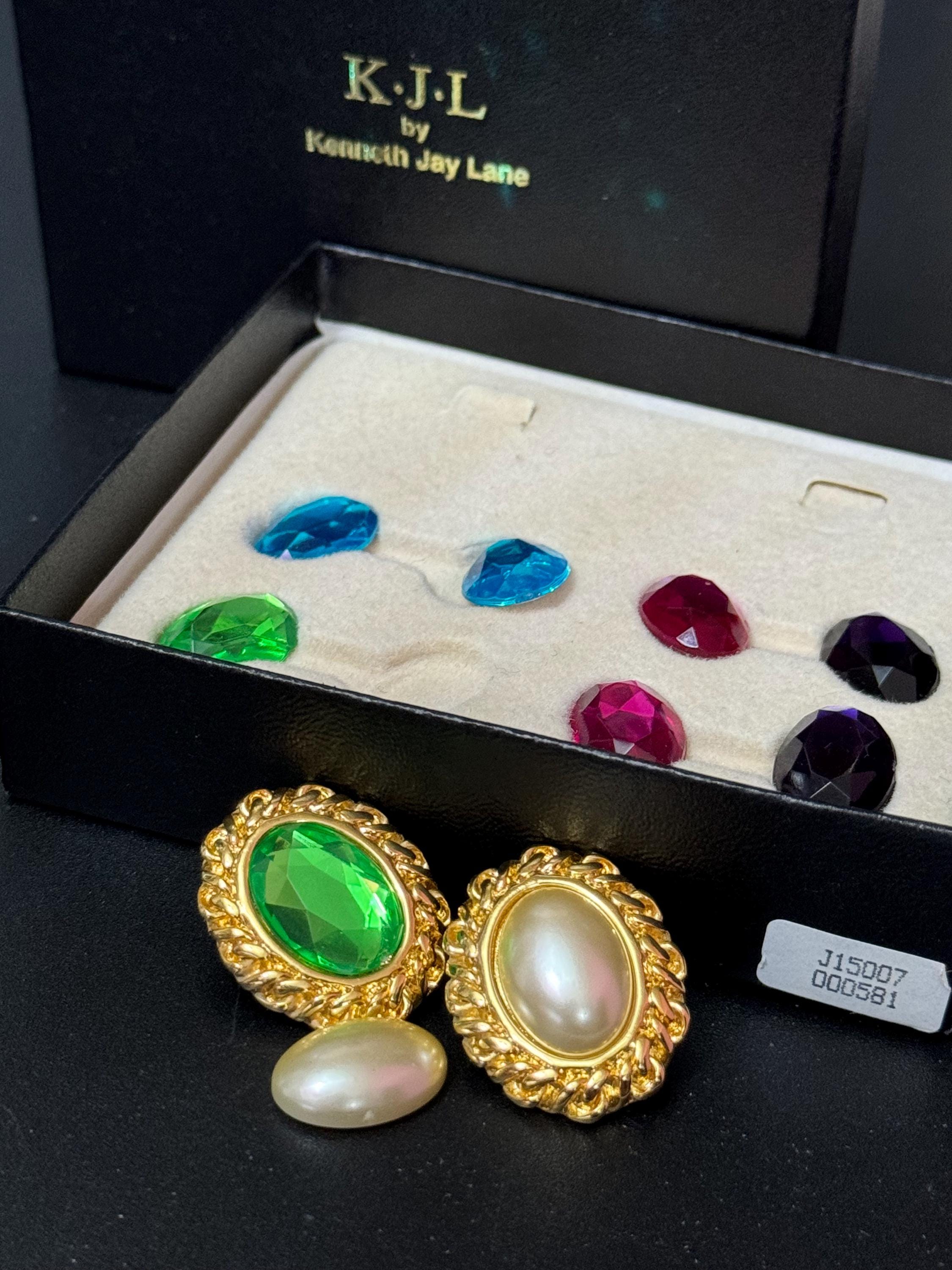 Signed KJL boxed set of interchangeable oval cabochon stud pierced earrings Kenneth lane