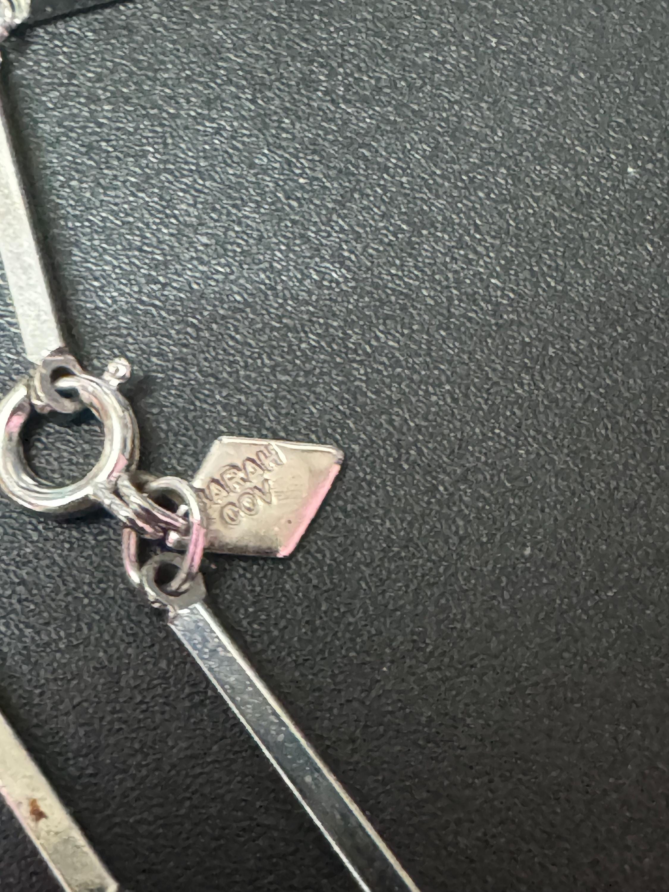 Vintage Sarah Coventry signed long silver tone station Link bar chain necklace