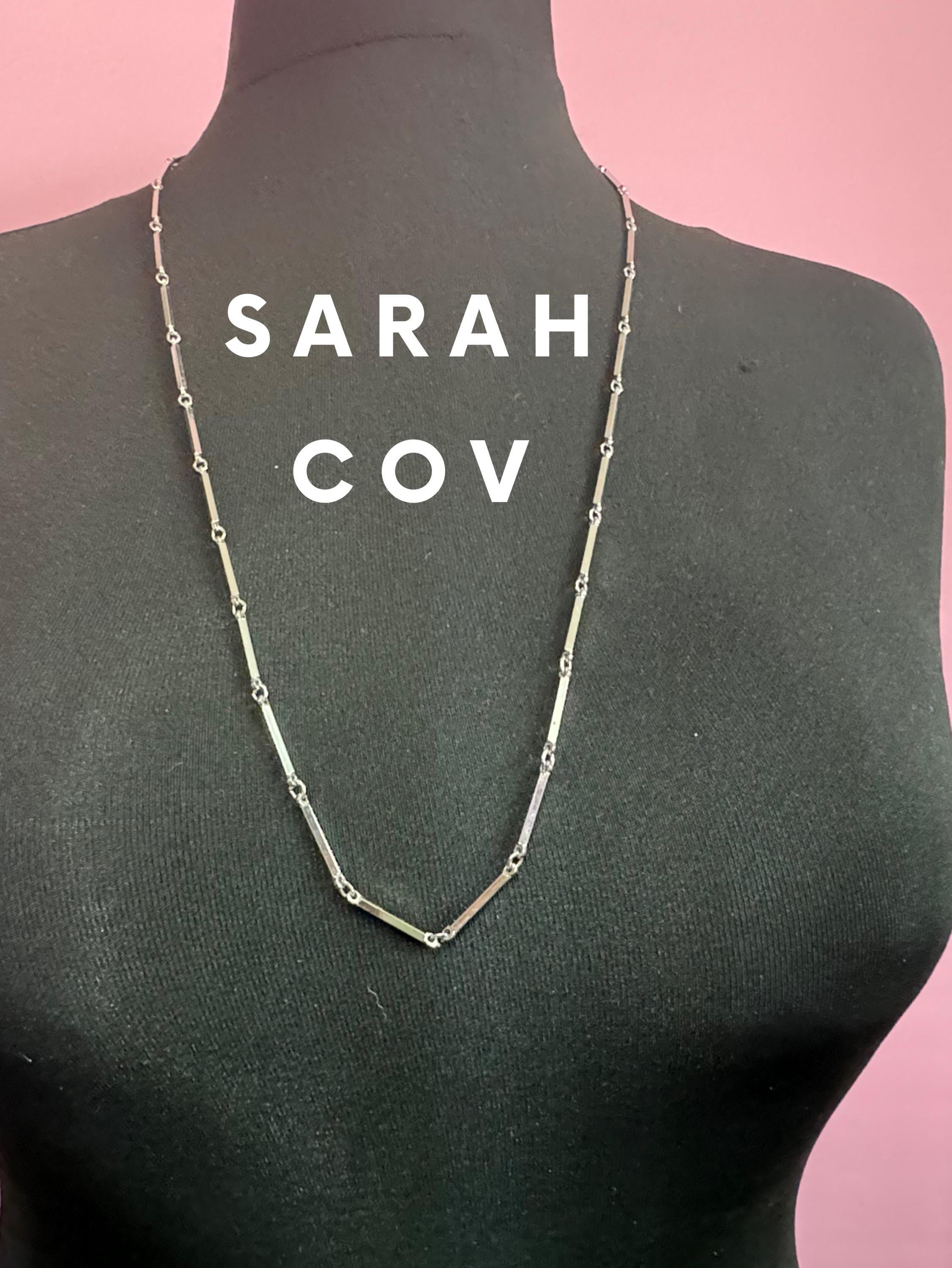 Vintage Sarah Coventry signed long silver tone station Link bar chain necklace