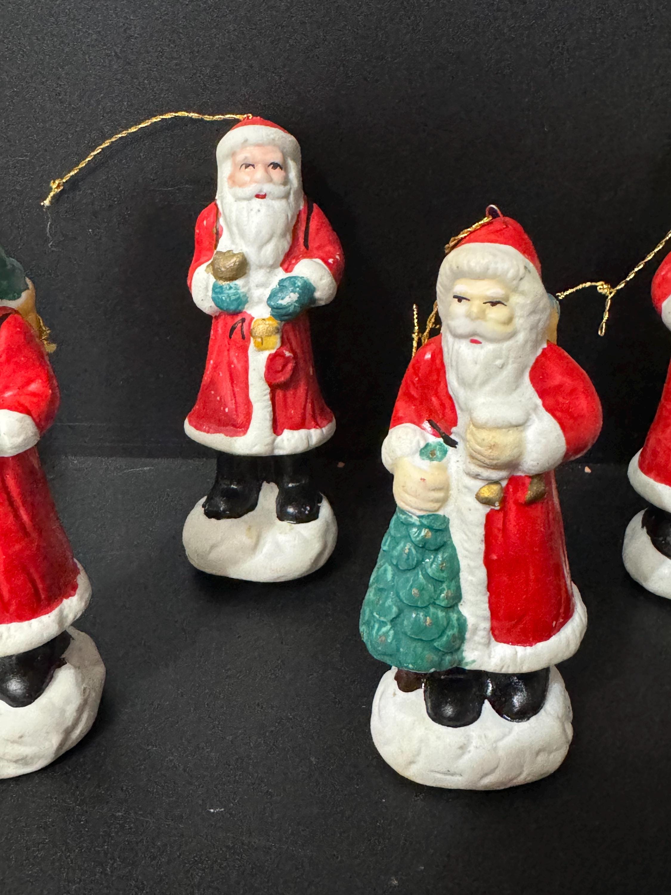 set of 5 ceramic Santa Claus tree ornaments l 11cm tall Father Christmas baubles