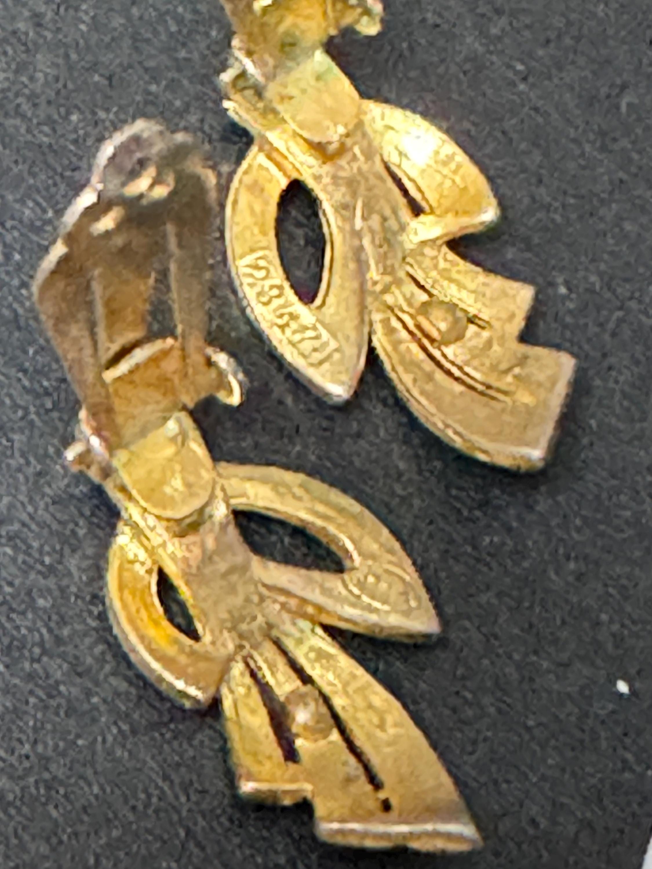 Signed sphinx gold tone tone modernist geometric clip on stud earrings