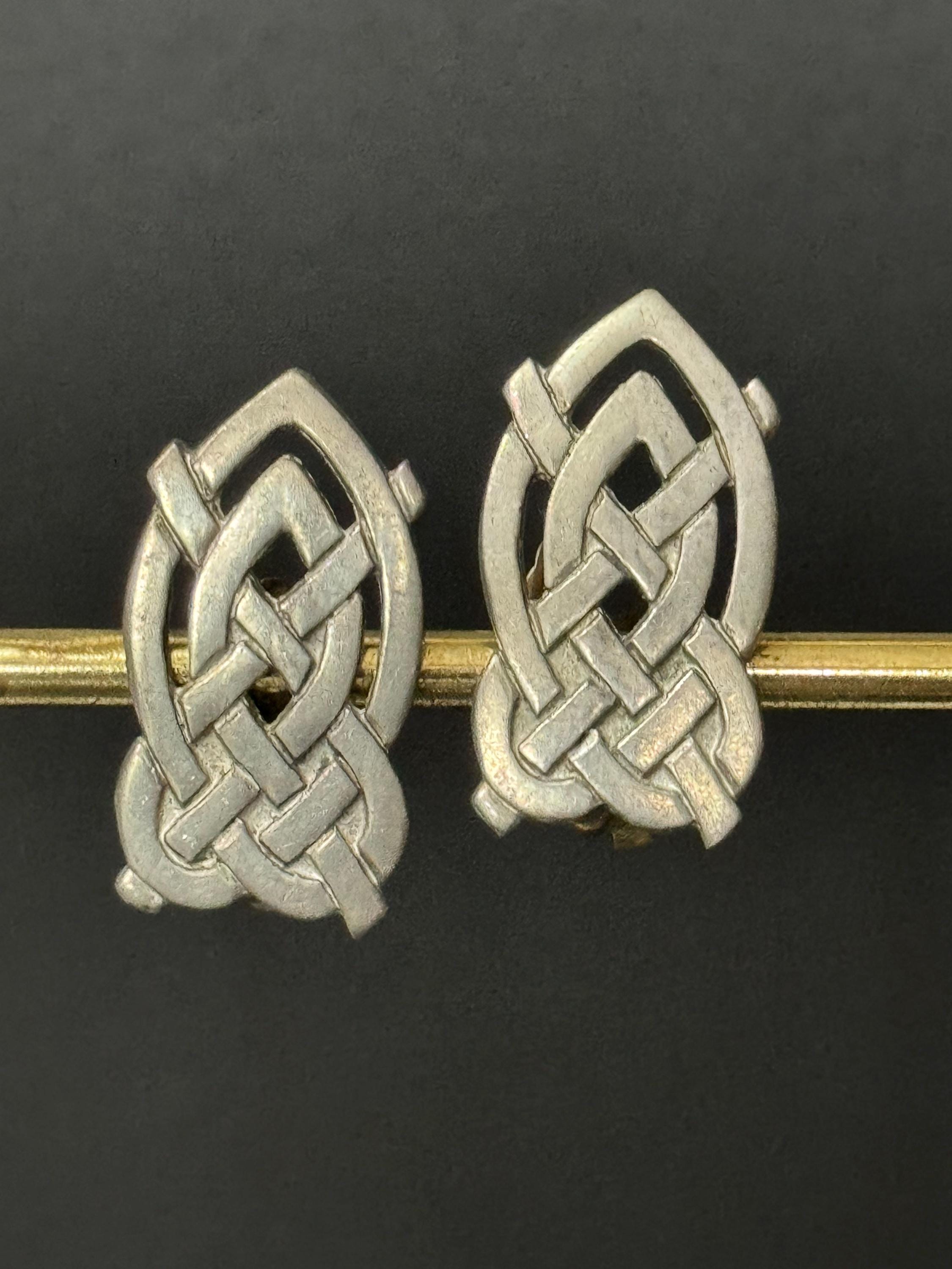 Signed liberty large pewter Celtic clip on earrings silver tone