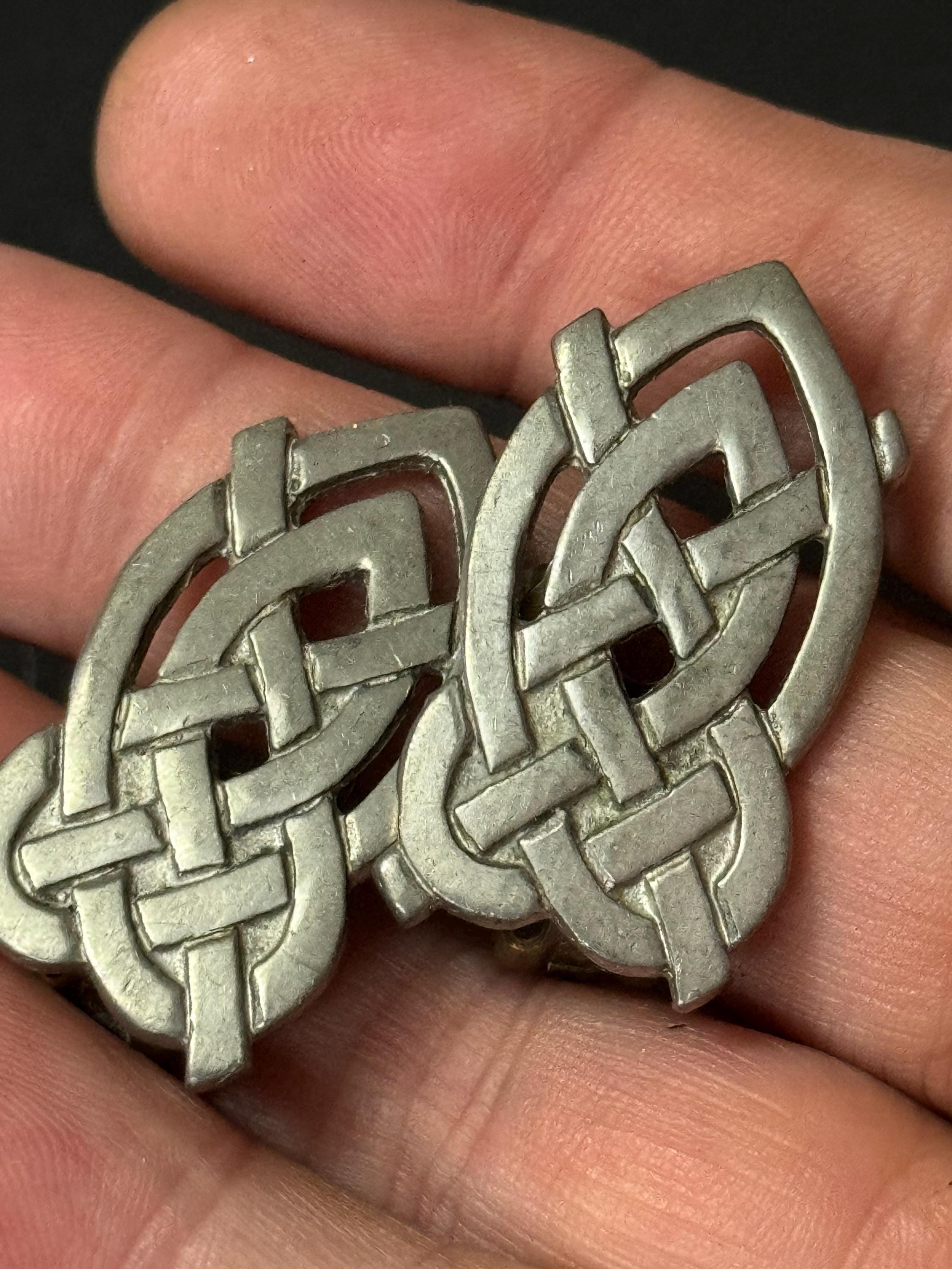Signed liberty large pewter Celtic clip on earrings silver tone