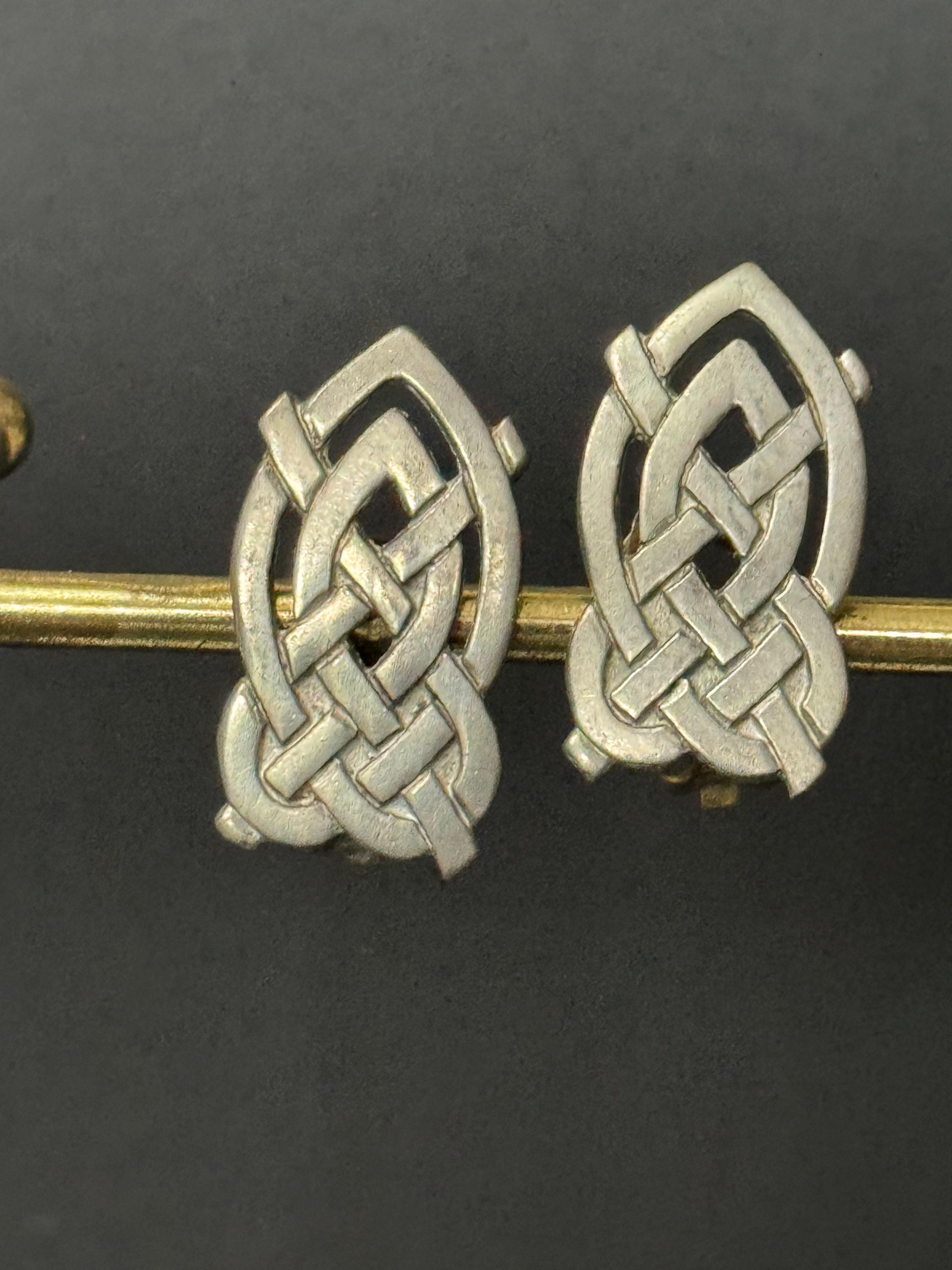 Signed liberty large pewter Celtic clip on earrings silver tone