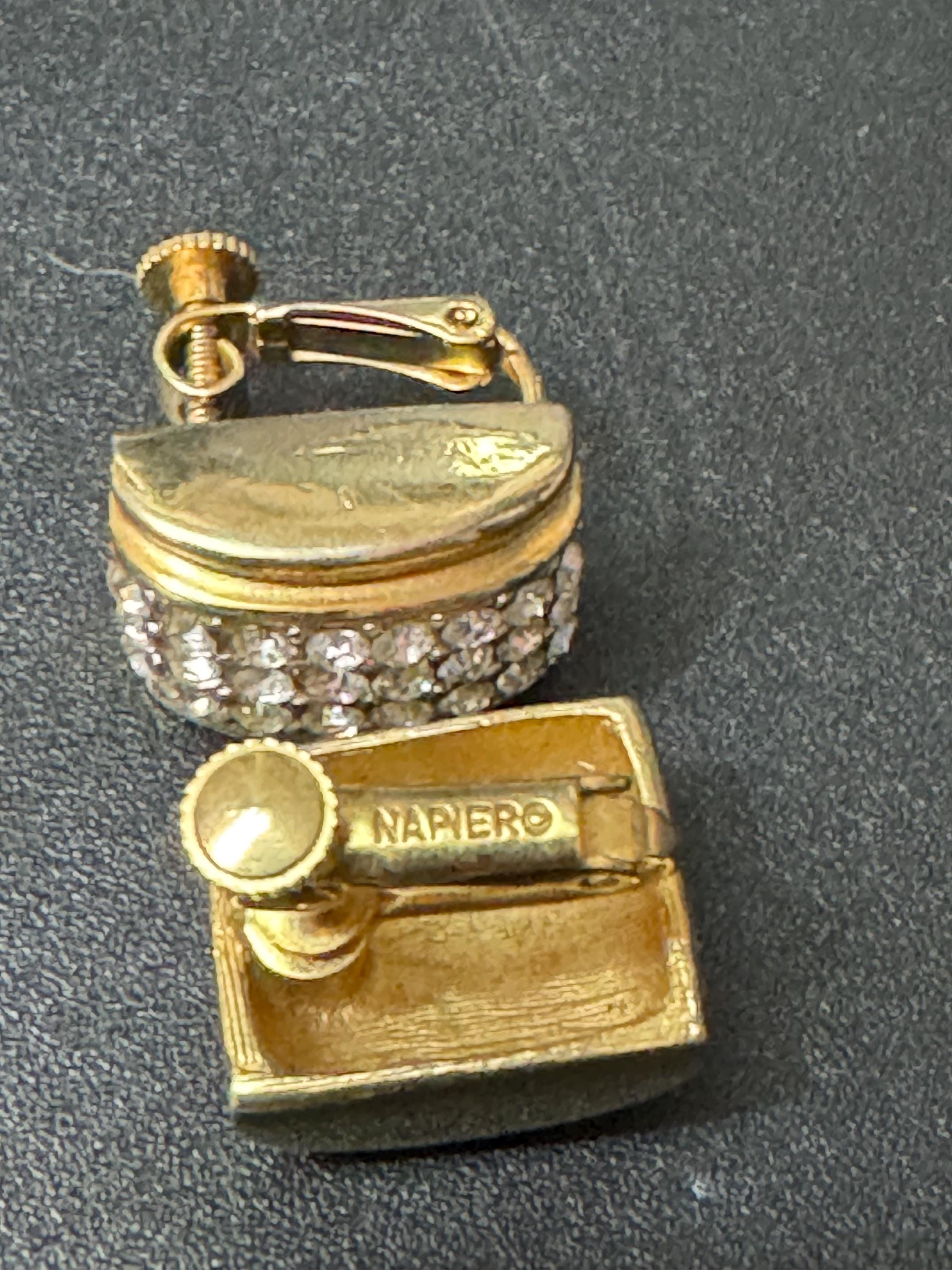 Signed NAPIER gold tone clear diamanté domed stud clip on earrings
