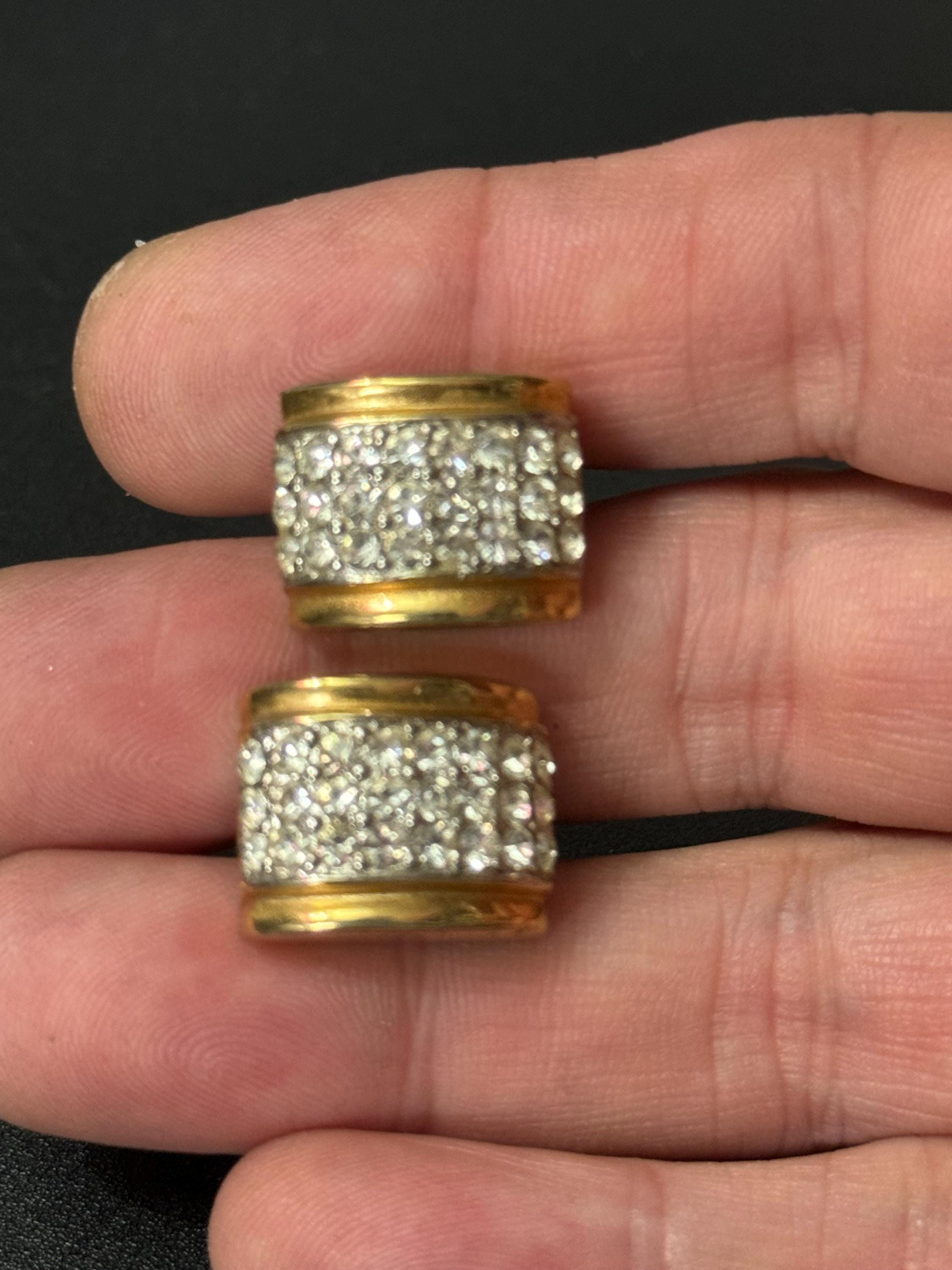 Signed NAPIER gold tone clear diamanté domed stud clip on earrings