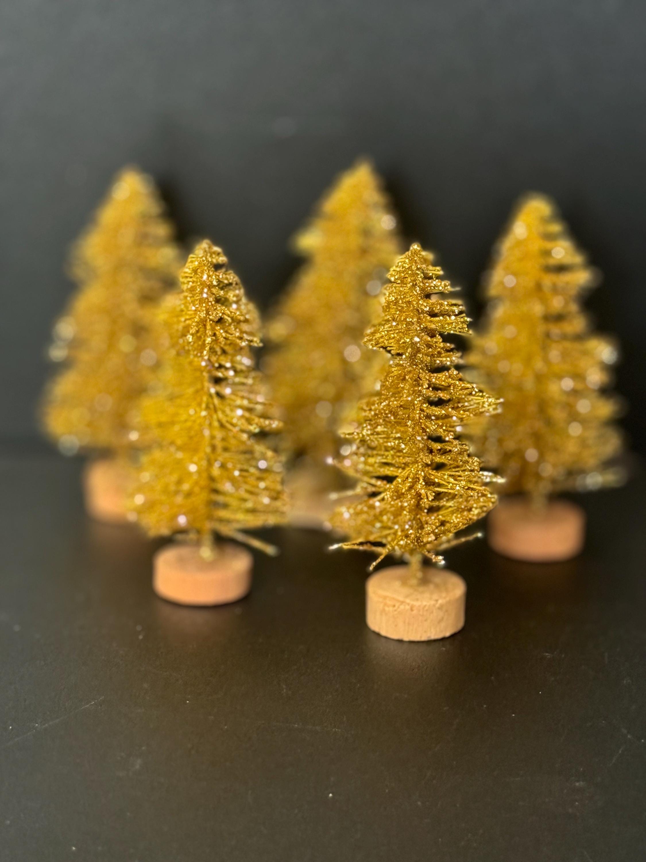 5pc gold glitter miniature Christmas tree decorations for cake topper,craft and scenery