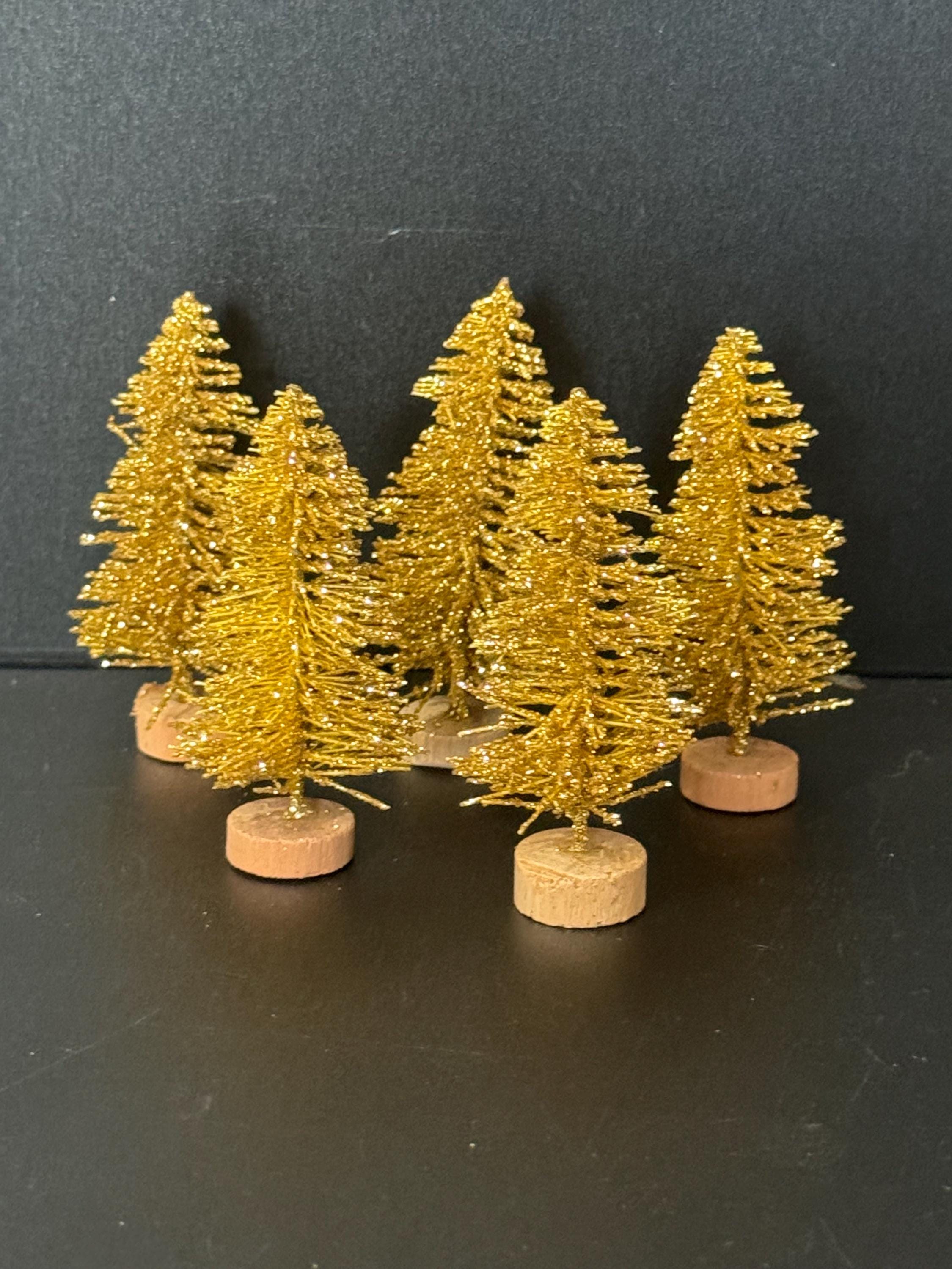 5pc gold glitter miniature Christmas tree decorations for cake topper,craft and scenery