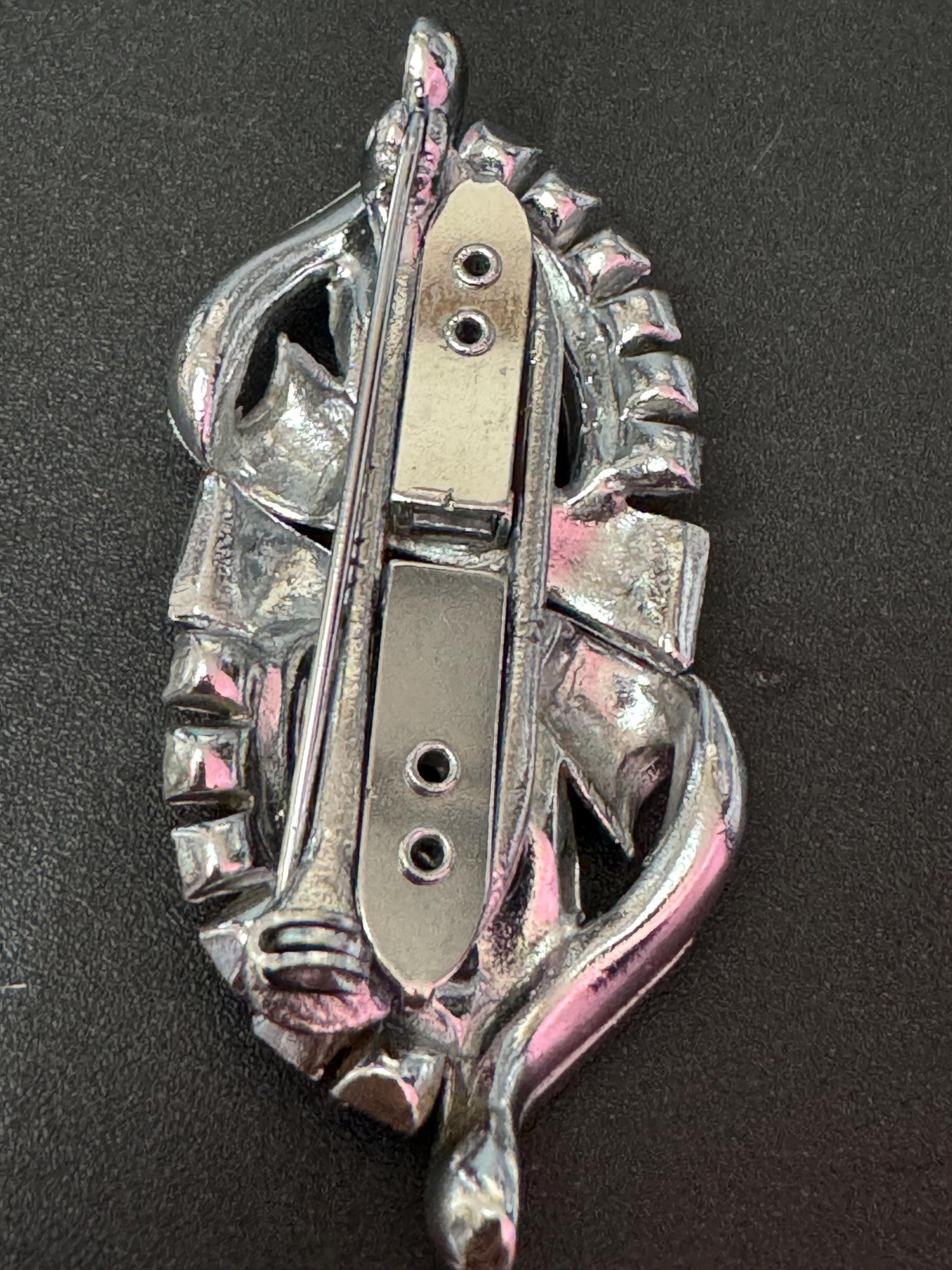 Duette pair of Dress Clips Combination Brooch Marcasite Silver chrome metal Art Deco