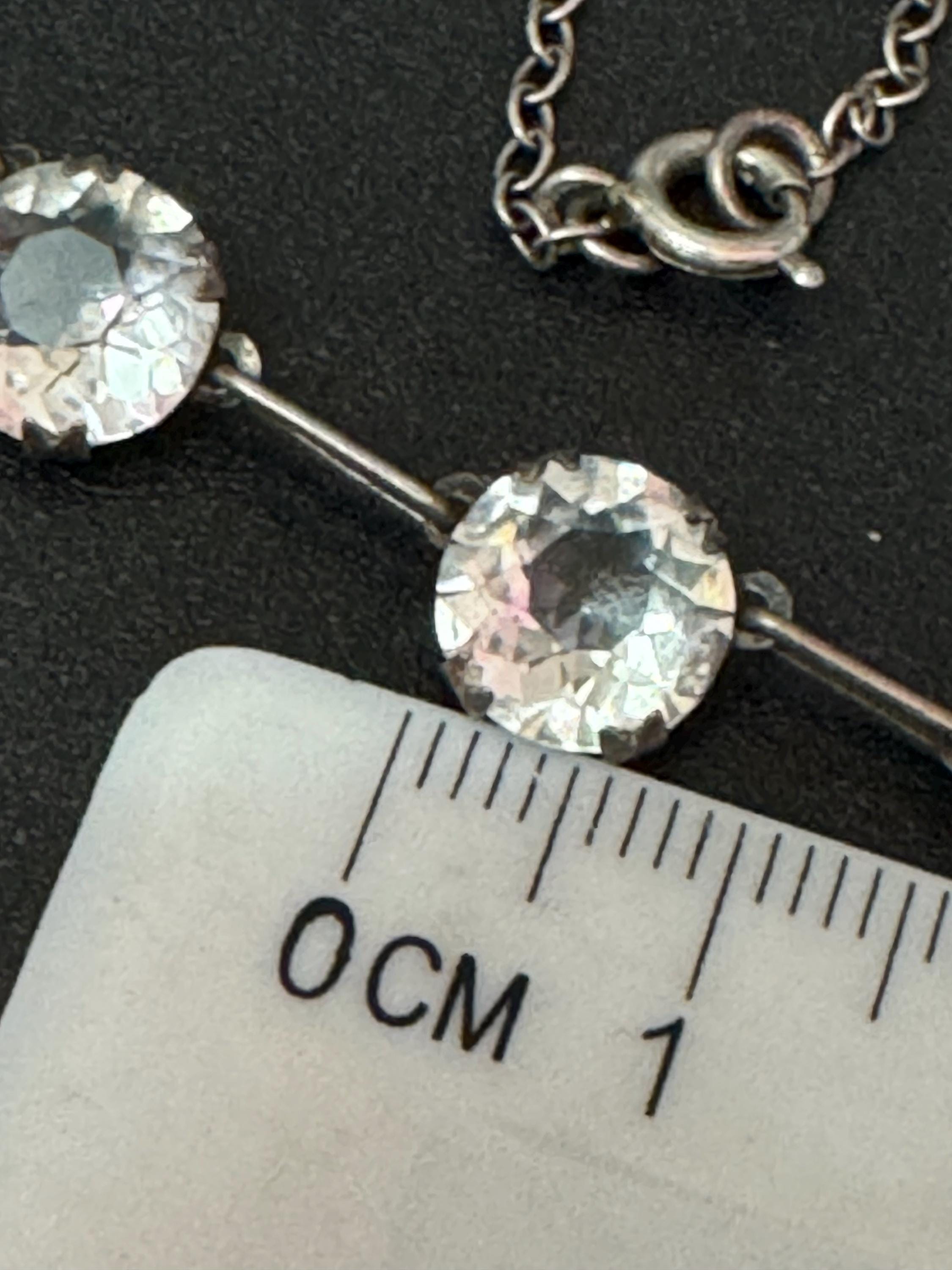 Sterling silver 925 Antique Art Deco czech open back clear crystal glass necklace 1920s 40cm