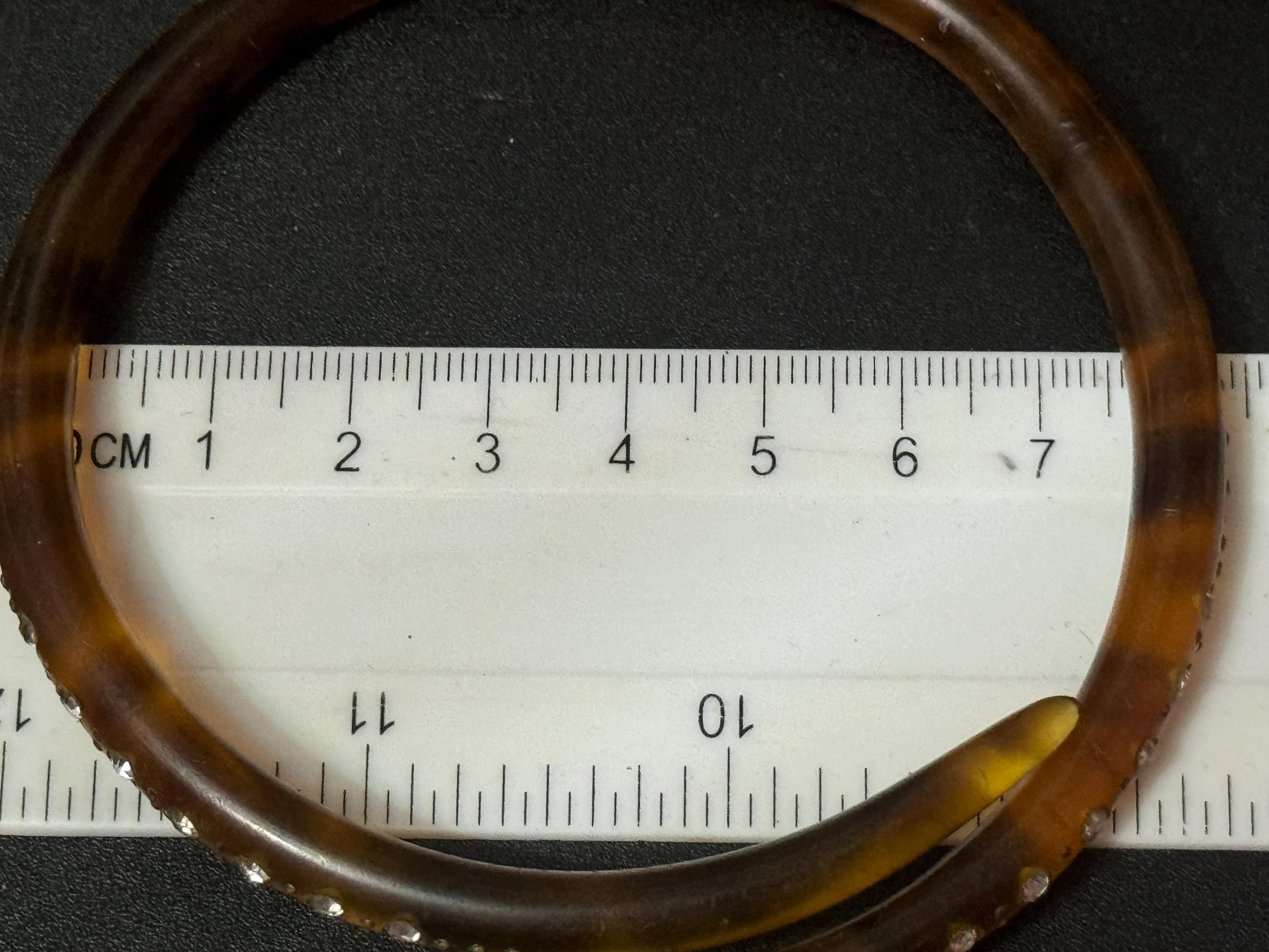 Upper arm Large faux tortoiseshell Celluloid SNAKE wrap bangle Antique Art Deco pique work and clear paste