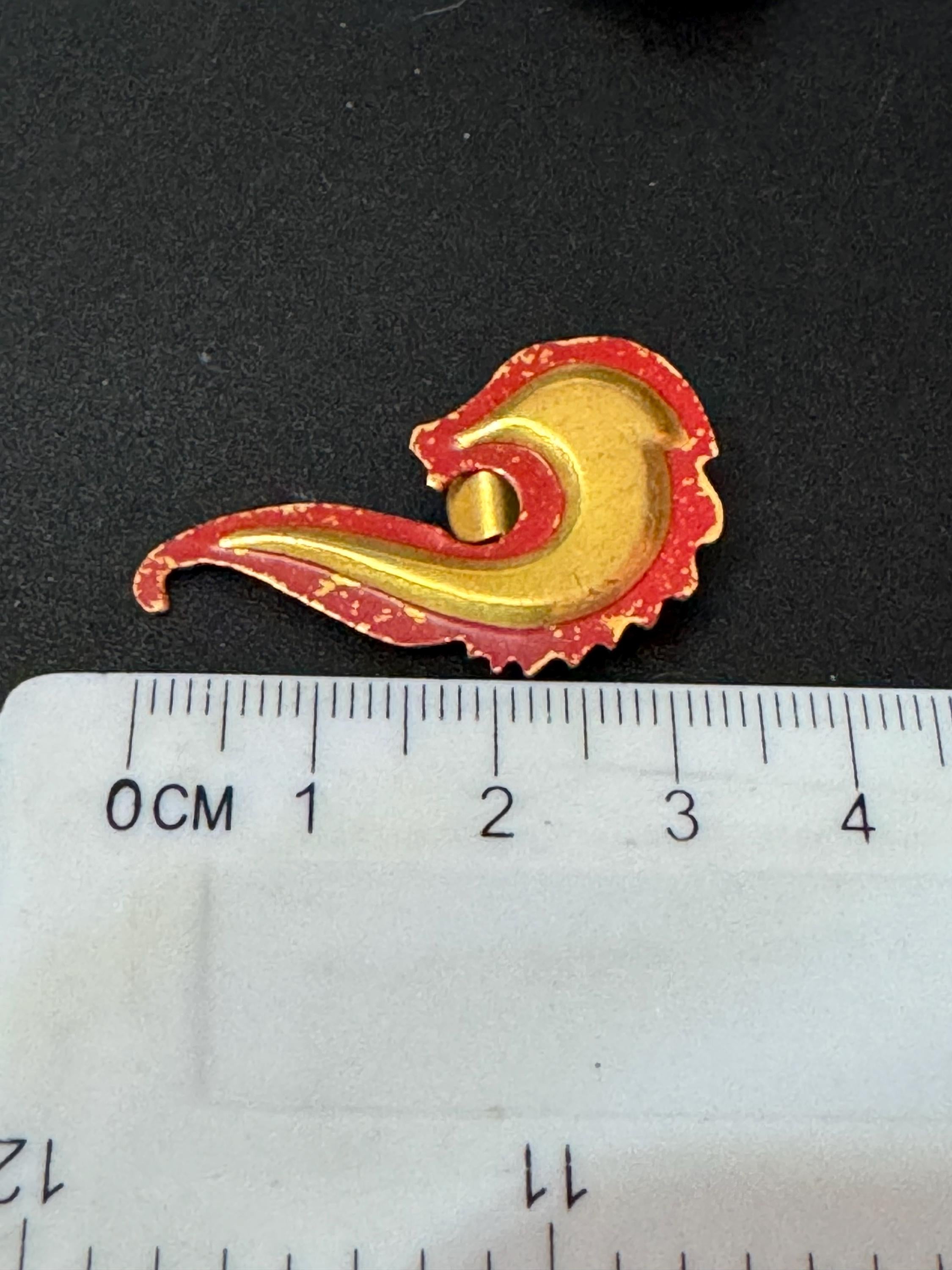 Antique Art Deco 1920s brass and red enamel clip on earrings paisley design
