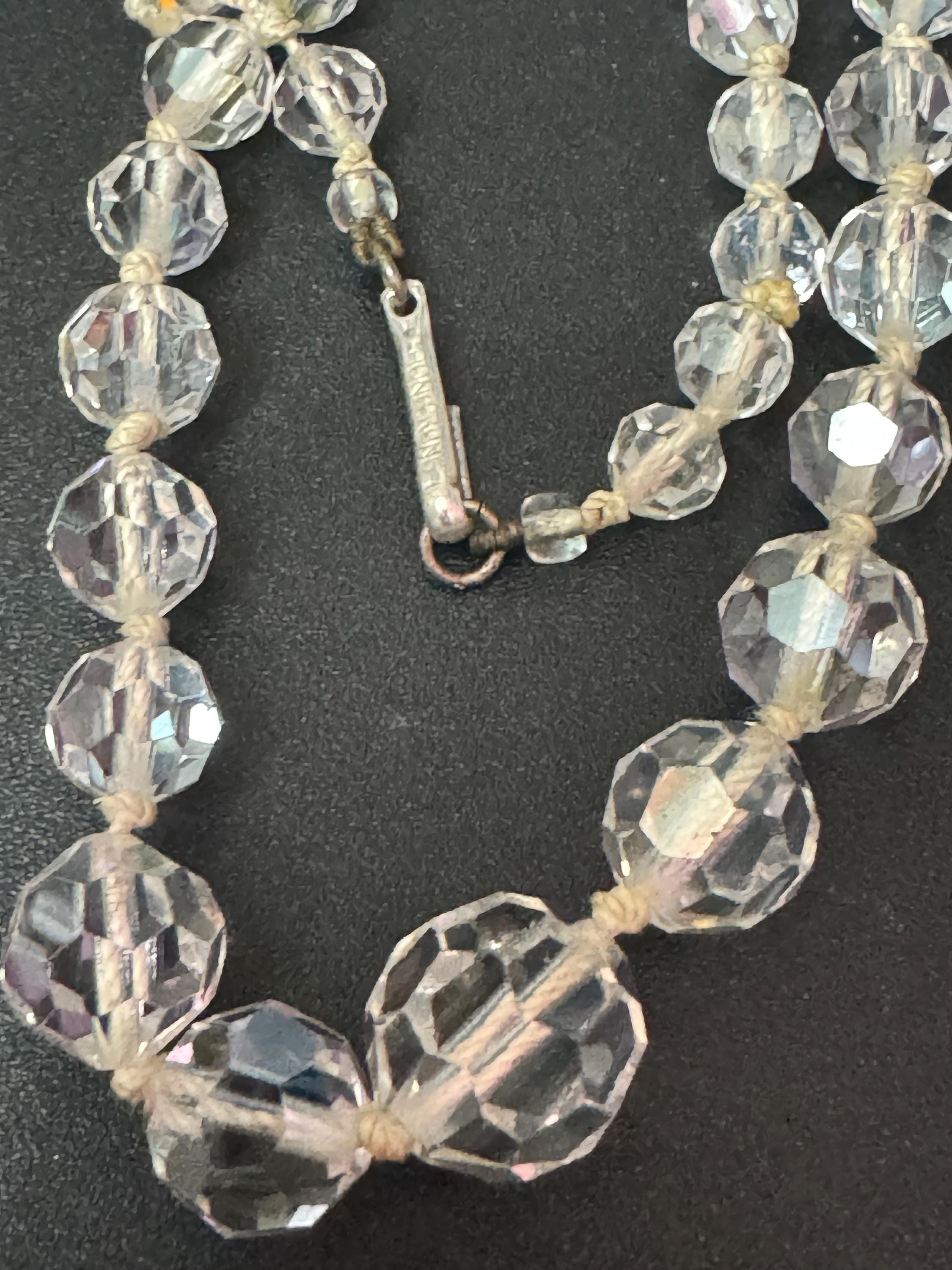 Vintage faceted clear crystal round beaded necklace 64cm art deco as found
