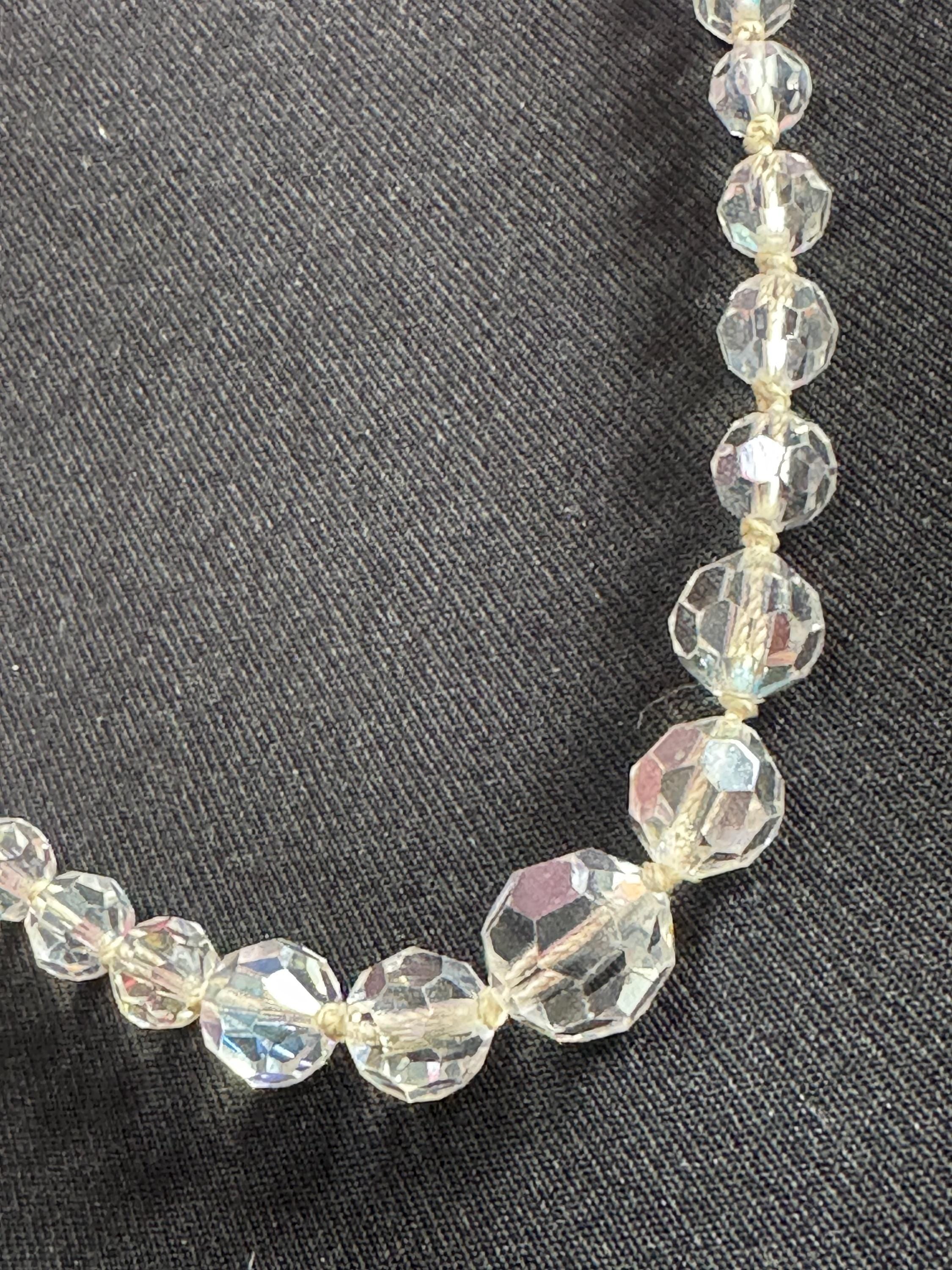 Vintage faceted clear crystal round beaded necklace 64cm art deco as found