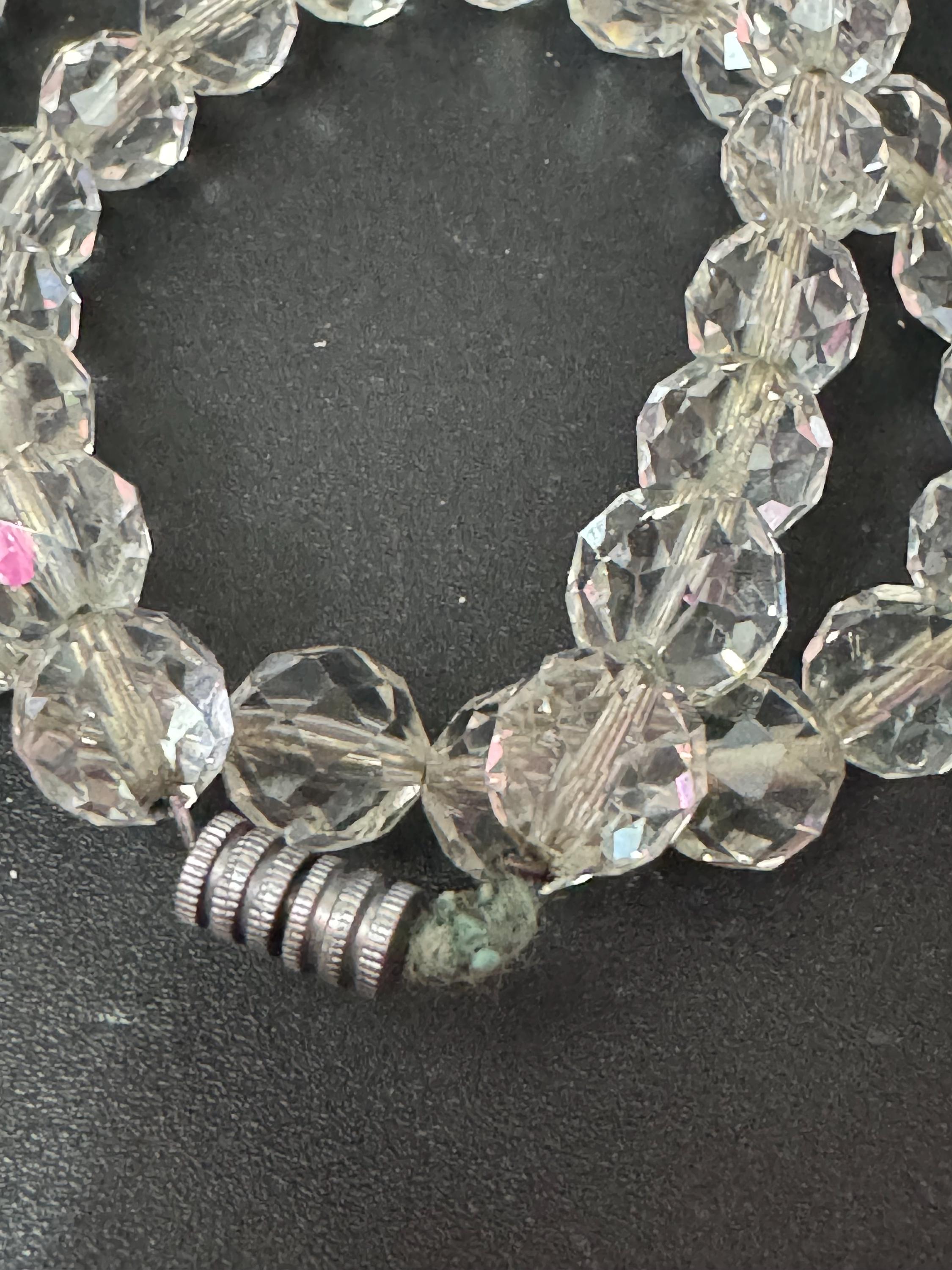 Vintage faceted clear crystal round beaded necklace 45cm art deco as found