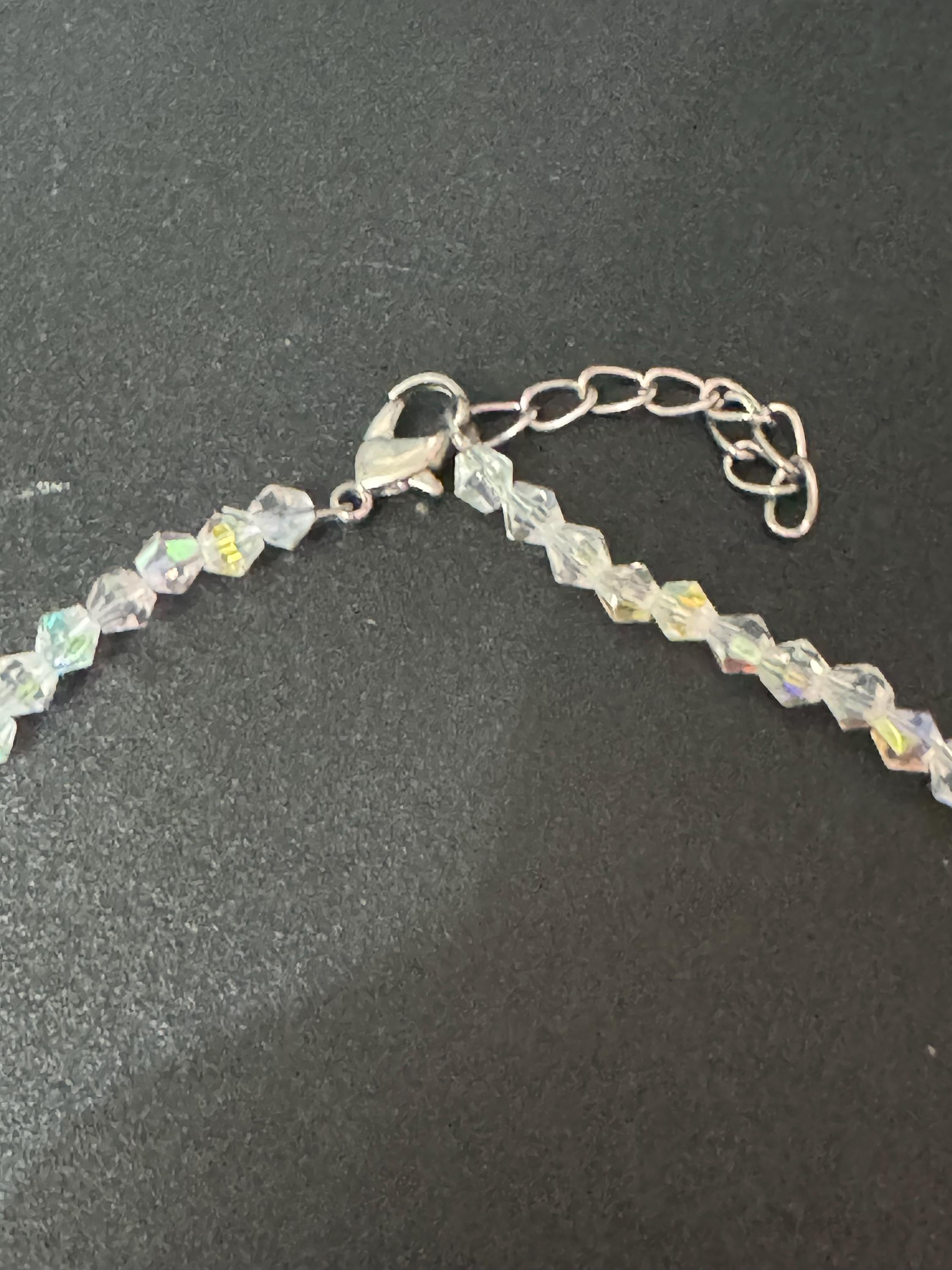 Retro faceted glass single strand bicone beaded clear diamanté crystal drop necklace