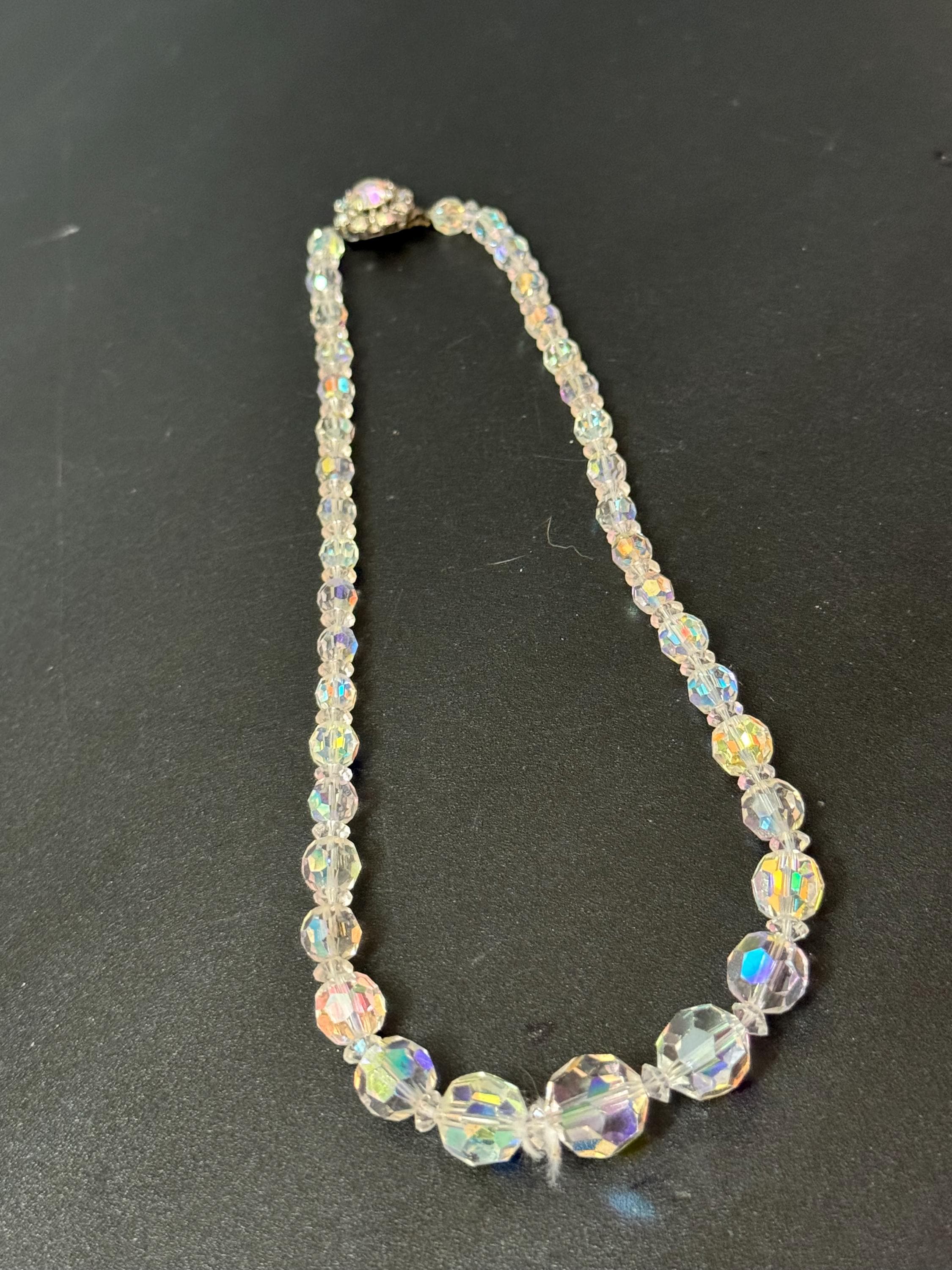 Art Deco clear AB Aurora borealis glass Crystal beaded necklace choker 41cm